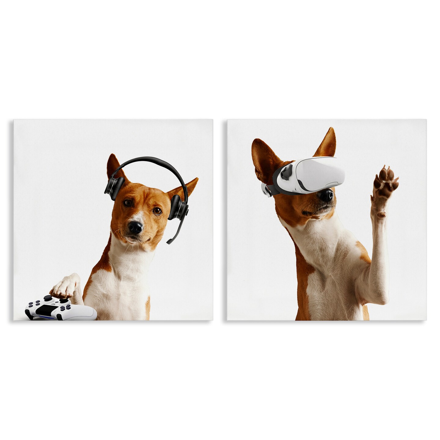 Stupell Industries Video Game Dogs with VR 2pc Canvas Set Design by CAD Design