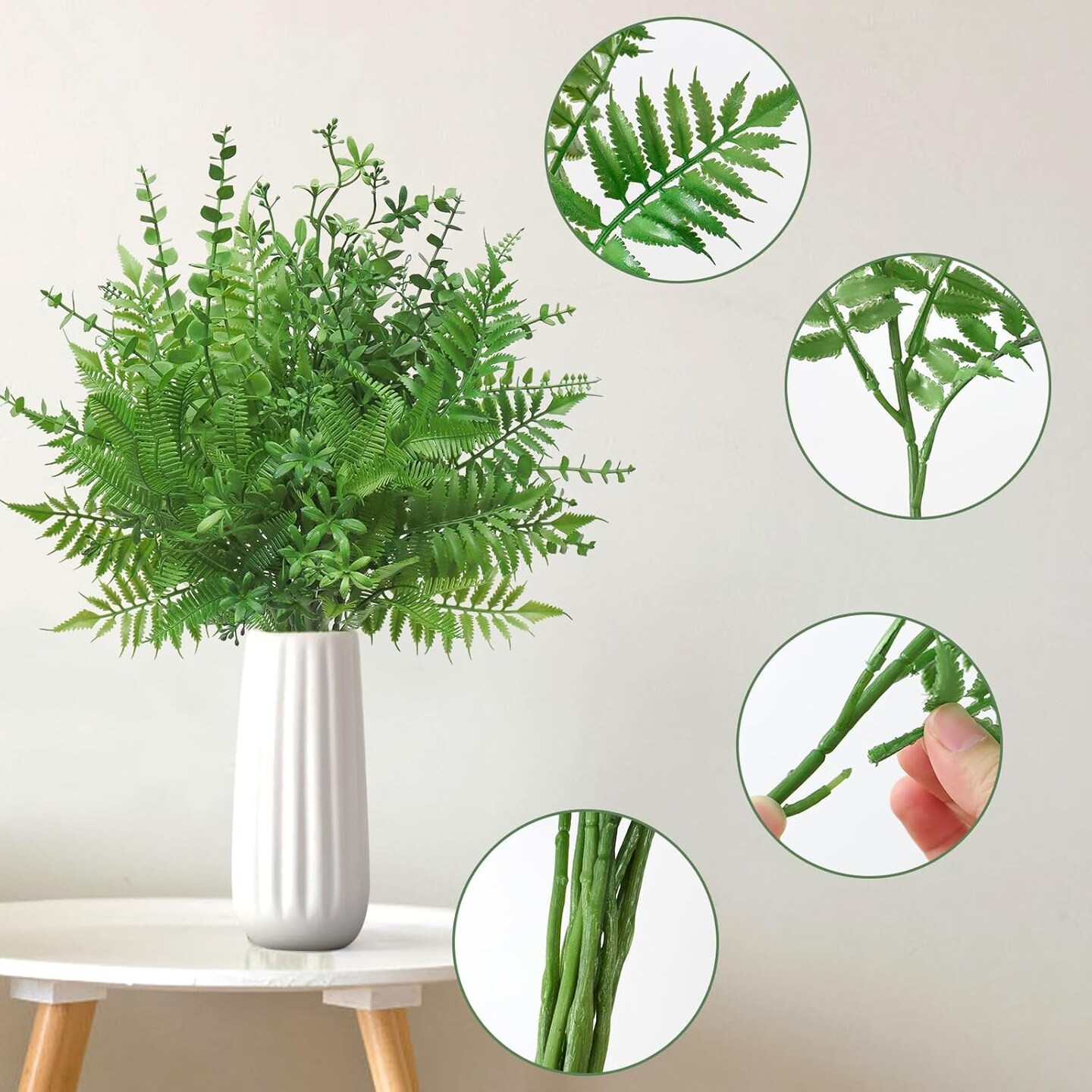 Artificial Boston Ferns Bush Plants Large, Set of 3 Large Artificial Ferns for Outdoors, 33" Faux Ferns for Home Decor Office Living Room Garden Porch