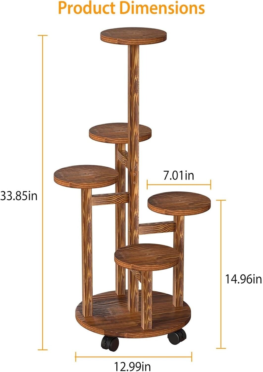 5-Tier Wooden Plant Stand with Detachable Wheels