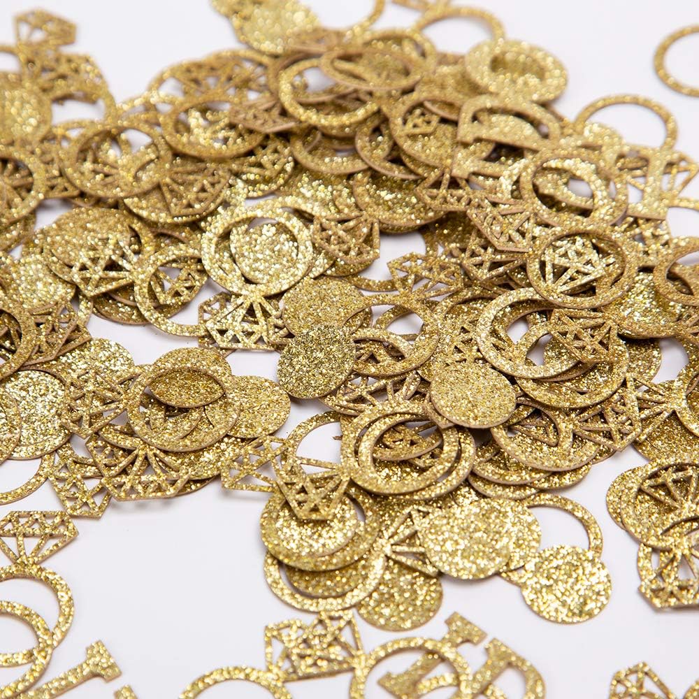 Gold Glitter Diamond Ring Confetti &#x2013; Wedding, Engagement &#x26; Bridal Shower Table Scatter Decor