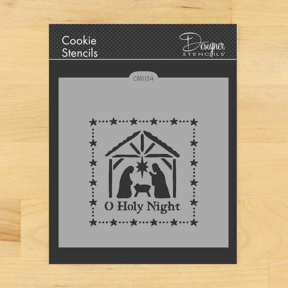O Holy Night Nativity Scene Cookie &#x26; Craft Stencil | CM034 by Designer Stencils | Cookie Decorating Tools | Baking Stencils for Royal Icing, Airbrush, Dusting Powder | Craft Stencils for Canvas, Paper, Wood | Reusable Food Grade Stencil