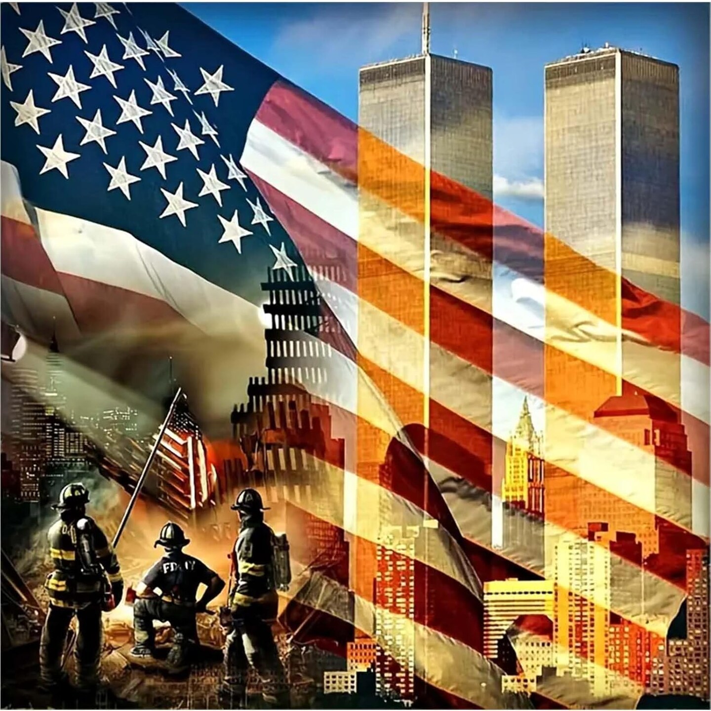DIY 5D Diamond Painting Kits for Adults, Diamond Painting Full Drill Crystal Rhinestone Embroidery Craft Kits for Home Wall Decor Gifts 11.8x15.7inch(USA Flag and Firefighters Tribute)