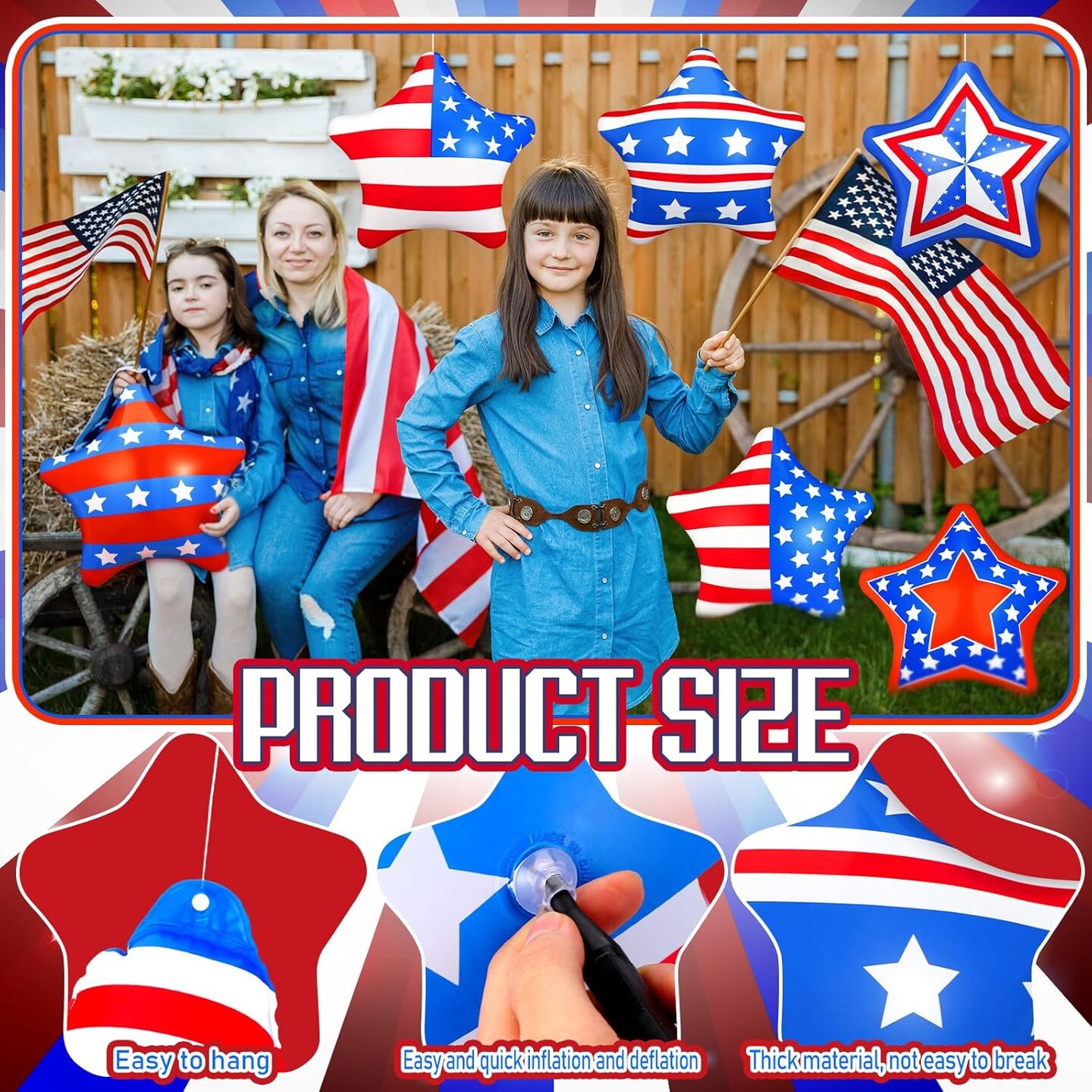 12 Pcs 4th of July Inflatable Balloons Patriotic Outdoor Decorations 12&#x27;&#x27; PVC American Flag Star Hanging Ornaments White Red Blue Inflatable for Independence Day Party Outdoor Yard Decor
