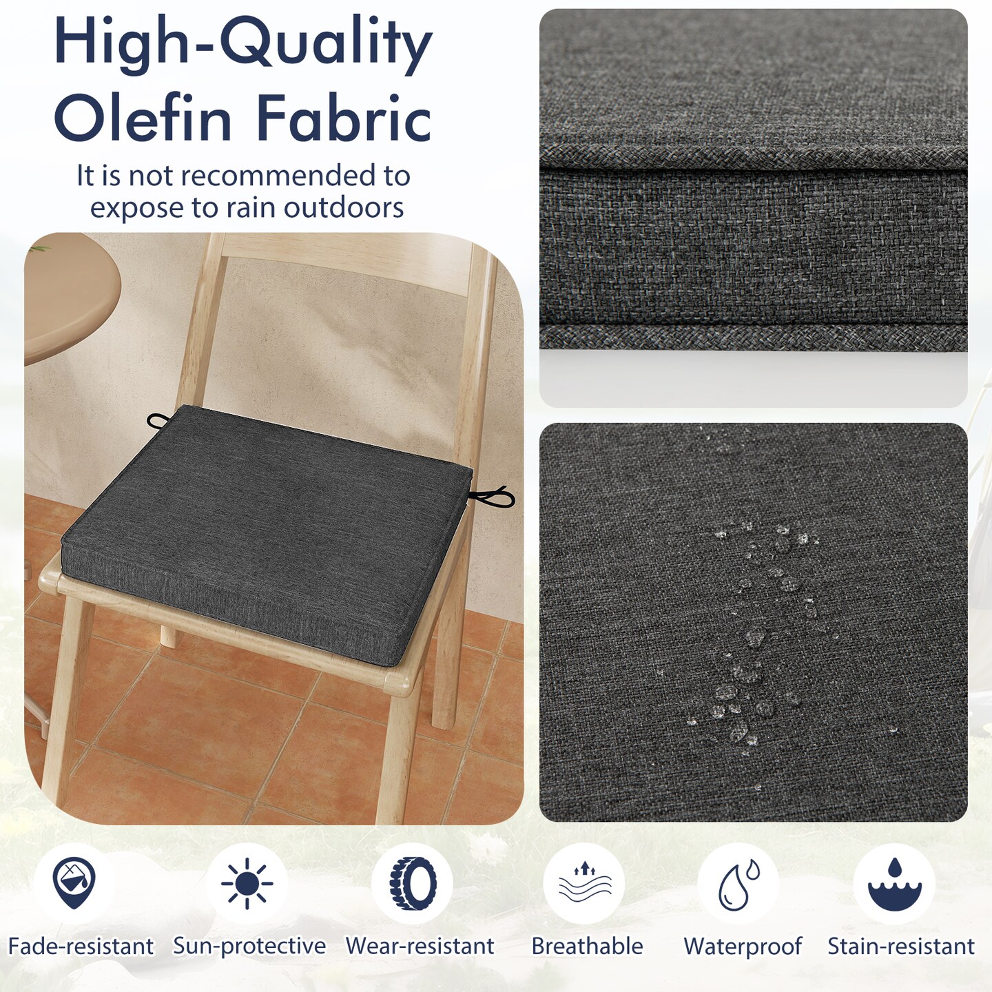 Set of 2 Square Waterproof Seat Chair Cushions Perfect for Dining Chairs or Patio Chairs