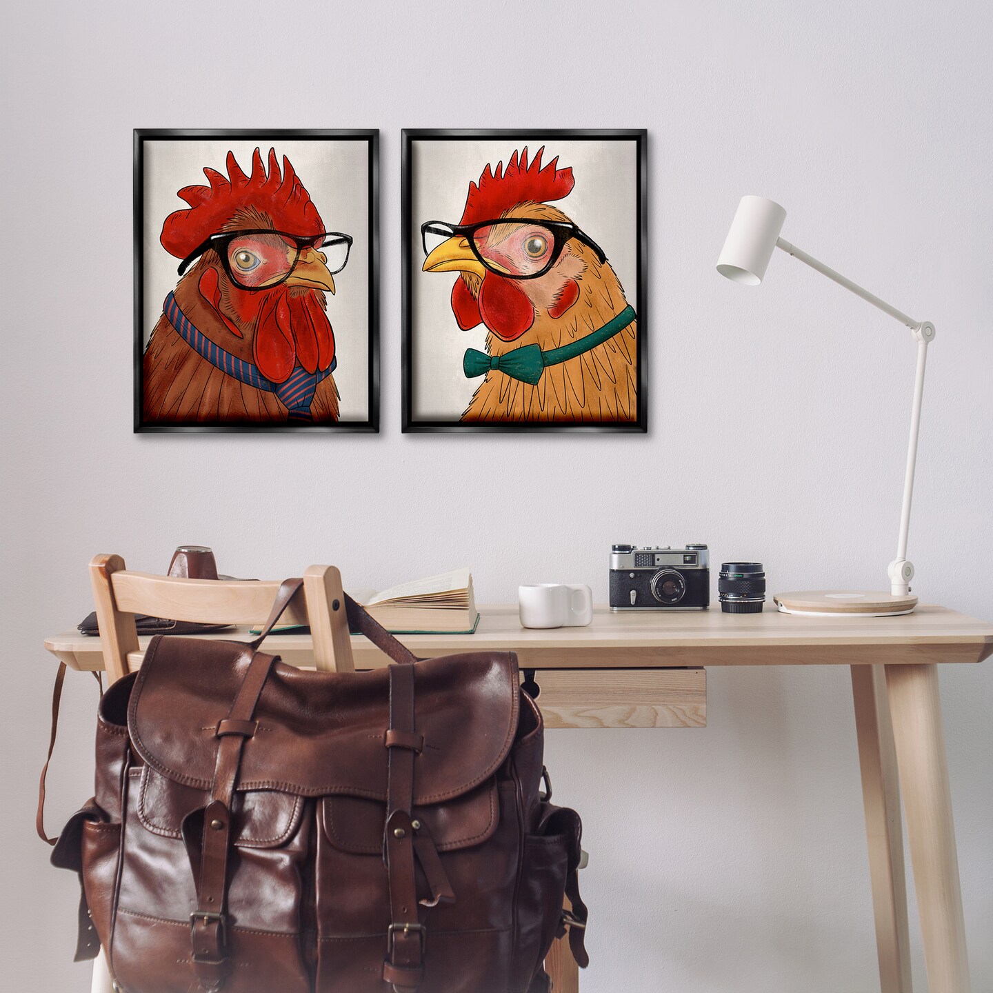 Stupell Industries Quirky Hipster Roosters 2pc Floating Frame Set Design by Marcus Prime