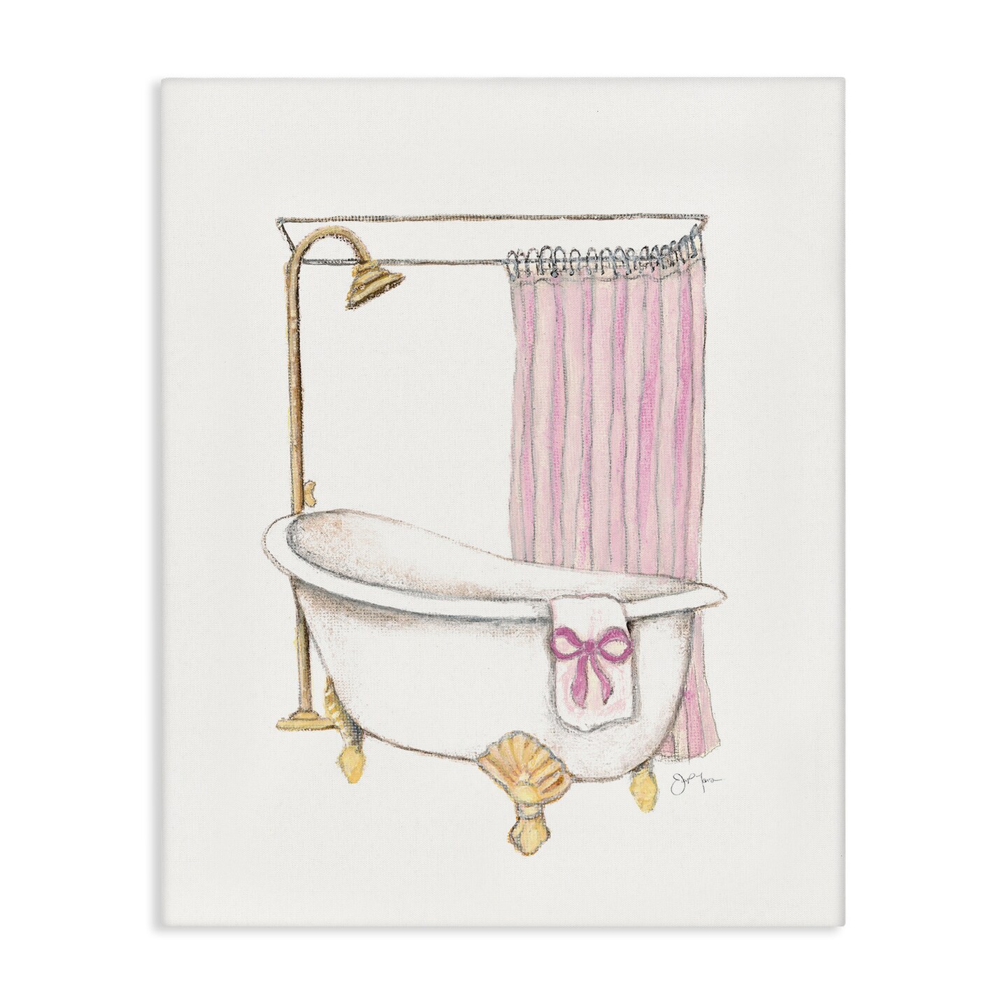 Stupell Industries Simple Bathtub with Bow Canvas Design by Janet Tava