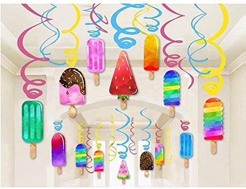 Ice Cream Hanging Swirl Decorations, Summer Popsicle Party Supplies, Ice-Cream Birthday Theme, Kids Decor for First 1st Boy Girl Baby Shower, Ice Pop Paper Favors
