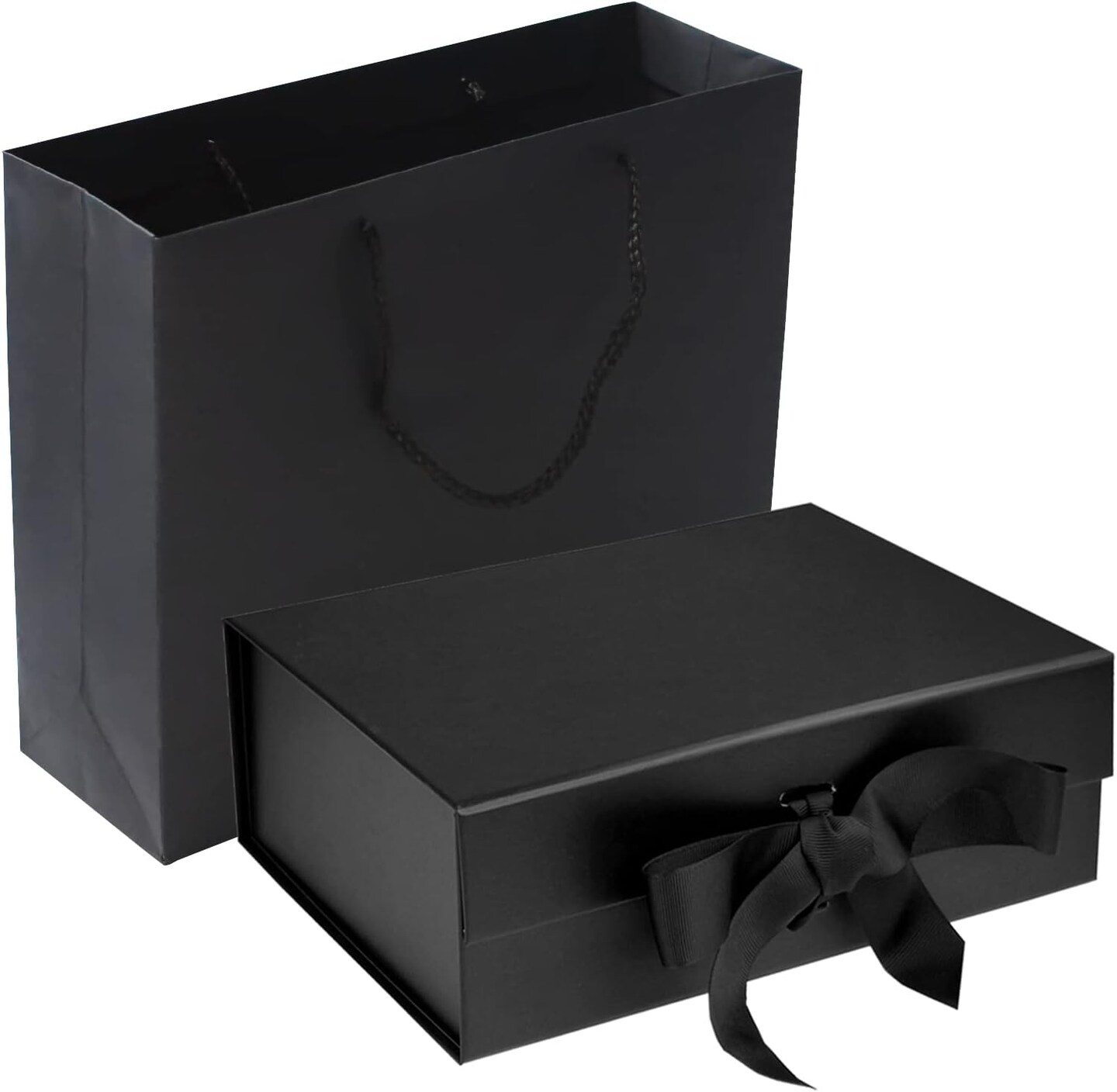 Black Luxury Magnetic Gift Box with Lid – Medium 9.4"x7"x3" | Includes Ribbons & Gift Bag, Perfect for Christmas, Weddings, Birthdays & Men (Black)