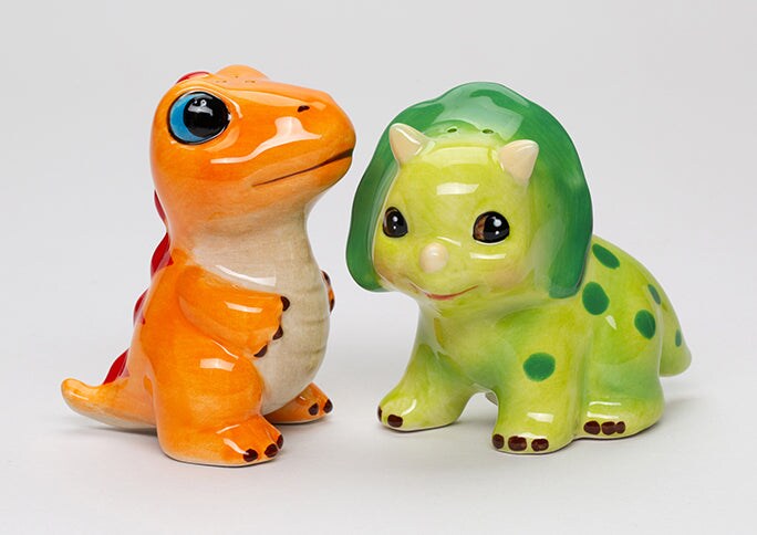 Ceramic Dinosaurs Salt and Pepper Shakers, Children&#x27;s Room Decor, Gift for Boy