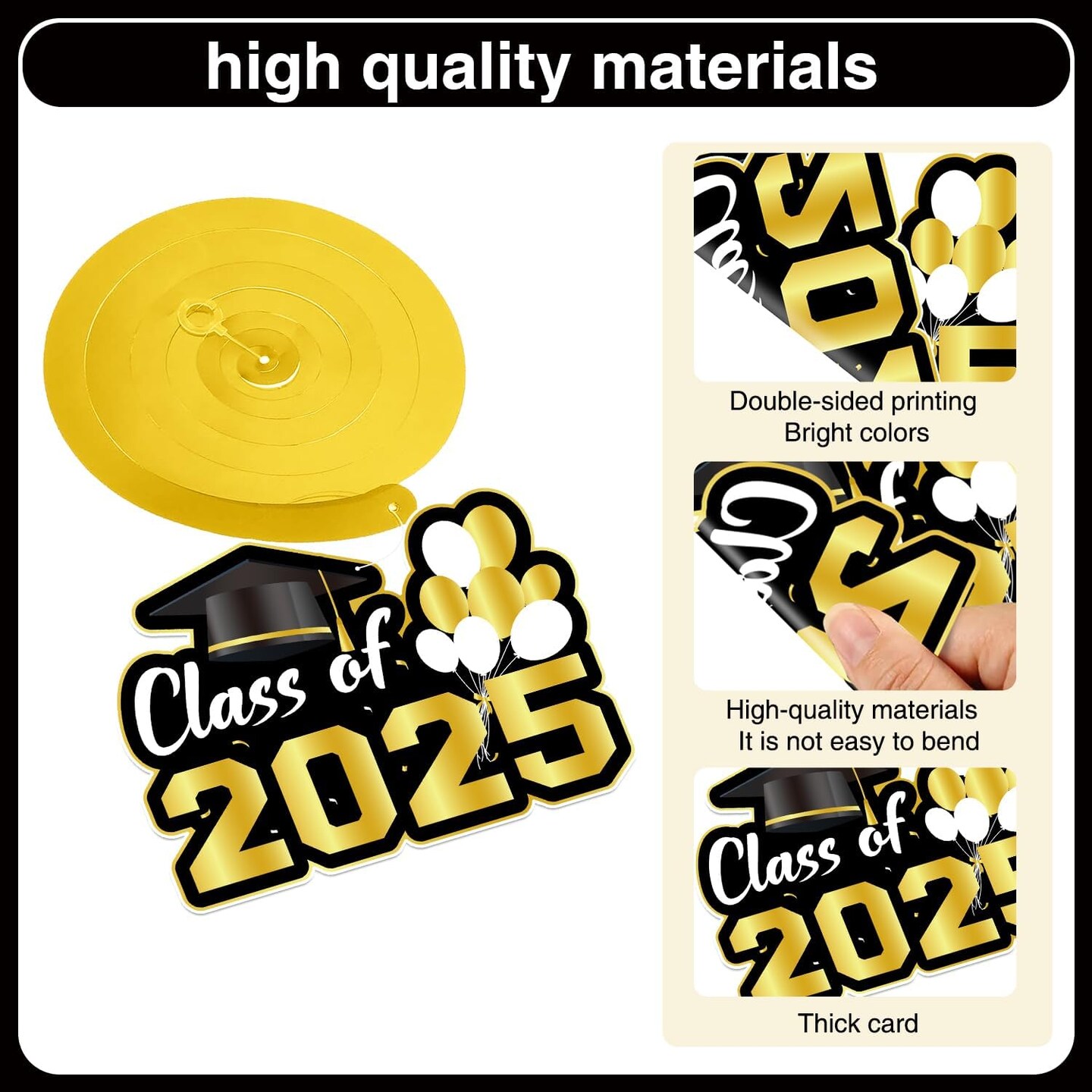 Glitter Straight Outta 8th Grade Party Decorations Banner Swirls, NO-DIY 8th Grade Graduation Decorations, Black Gold 8th Grade Graduation Banner Hanging Swirls, Middle School Graduation Decorations