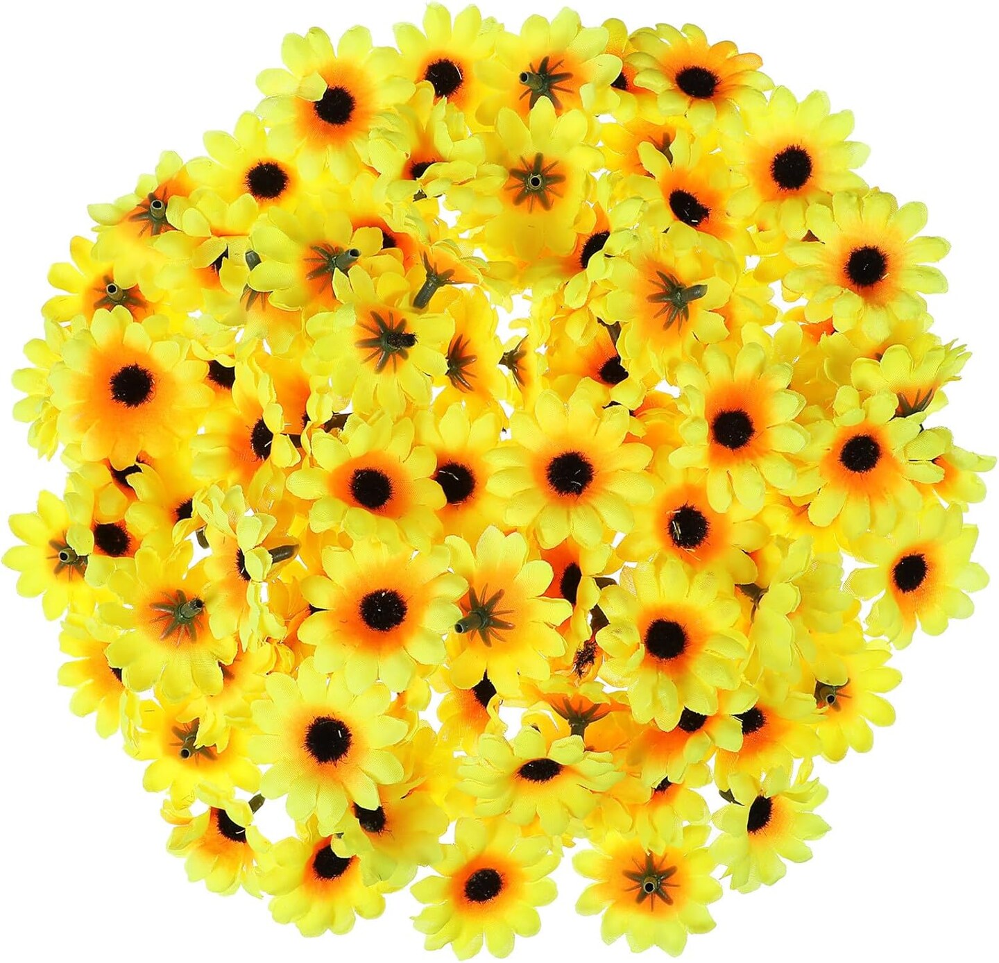 100pcs Mini Artificial Sunflower Heads Small Fake Sunflower Petals Lifelike Yellow Flowers Bulk for Party Wedding Decor Bride Holding Flowers