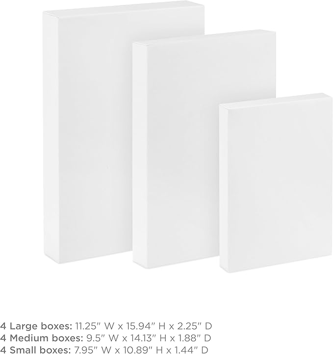 White Gift Boxes, Assorted Sizes (12 Boxes with Lids: 4 Small 11&#x22;, 4 Medium 14&#x22;, 4 Large 16&#x22;) for Birthdays, Mother&#x27;s Day, Baby Showers and More