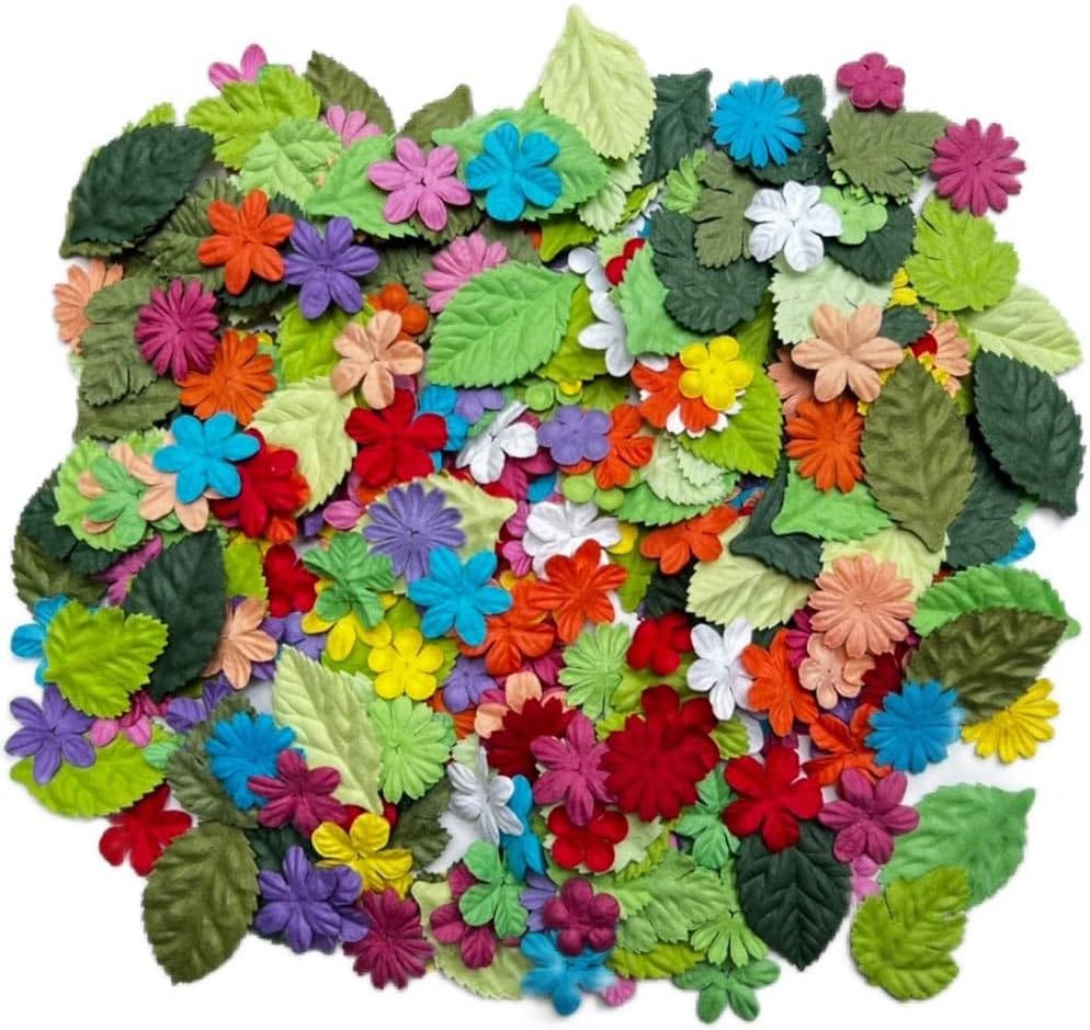 200 Pcs Handmade Mixed Mulberry Paper Flowers Petals and Leaves Wedding