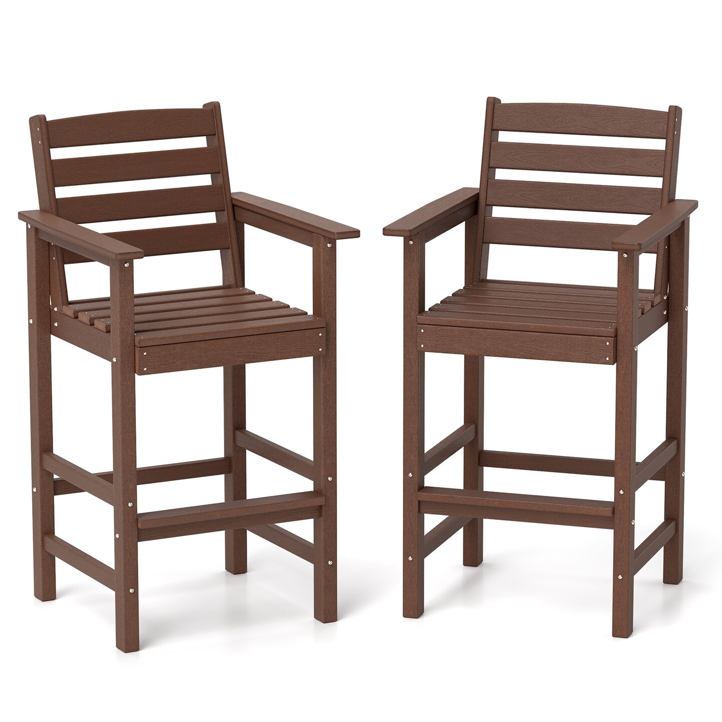 Set of 2 Patio HDPE Adirondack Bar Chairs with Wide Armrests and Inclined Backrest Perfect for Outdoor Use