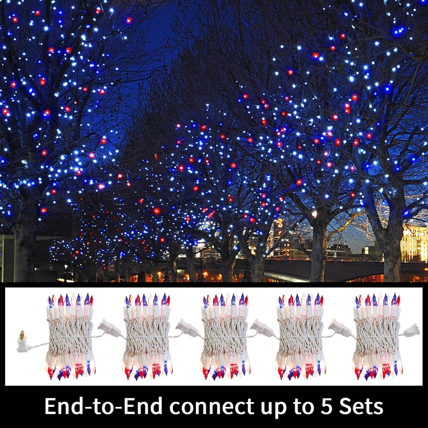 Patriotic String Lights - Red White Blue Mini Lights with White Wire - 19.6Ft 100 Count UL Certified String Lights for Independence Day Patriotic Holidays Decoration (Red, White & Blue)
