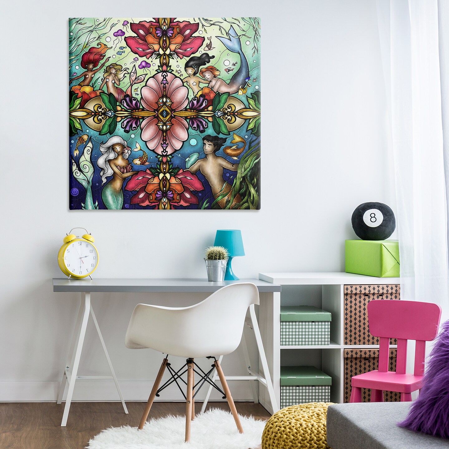 Stupell Industries Detailed Stain Glass Style Mermaids Canvas Design by Mandie Manzano