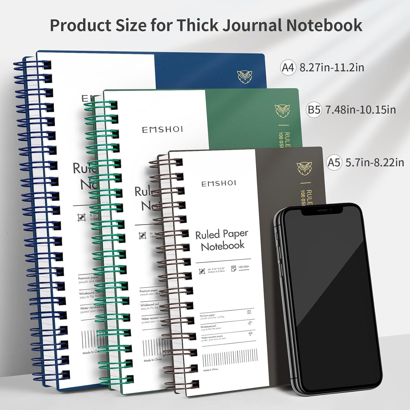 A5 Spiral Notebook College Ruled Lined Journal, Small 5.7&#x22; X 8.22&#x22;, 300 Pages/150 Sheets, 100gsm Thick Paper, Waterproof Hardcover