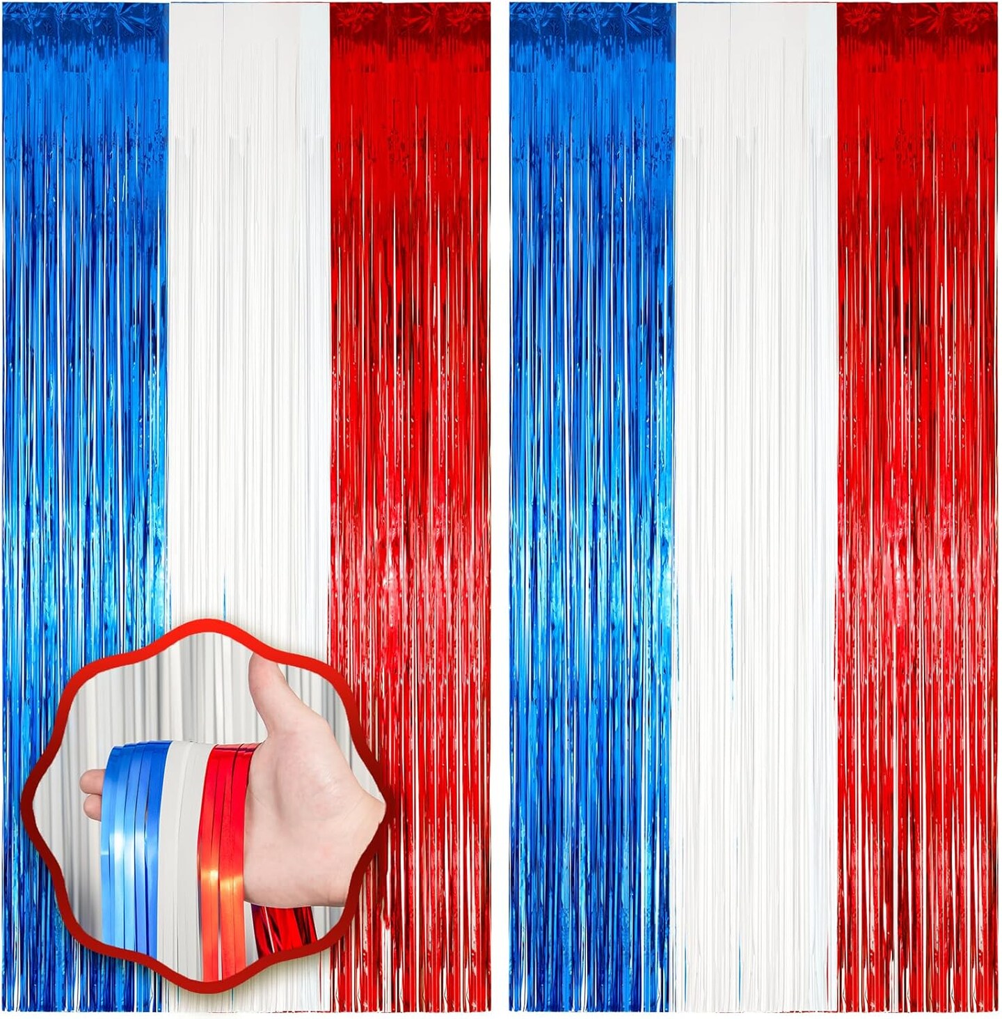 2-Pack Red, White & Blue Foil Fringe Backdrop Curtains – Tinsel Streamer Party Decorations for Patriotic Events, Memorial Day, 4th of July, and Independence Day