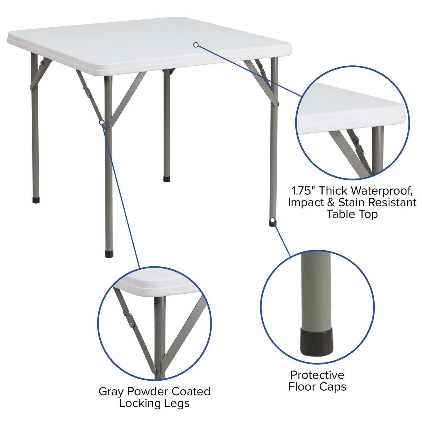 Emma and Oliver 34.25&#x22; Square Plastic Folding Table