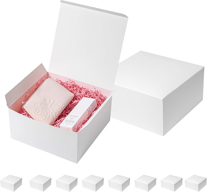 Gift Boxes with Lids 10x10x5 Inches 10 Pack Bridesmaid Proposal White Cardboard Gift Box for Presents, Christmas, Wedding, Graduation, Holiday, Birthday Craft Present Packaging