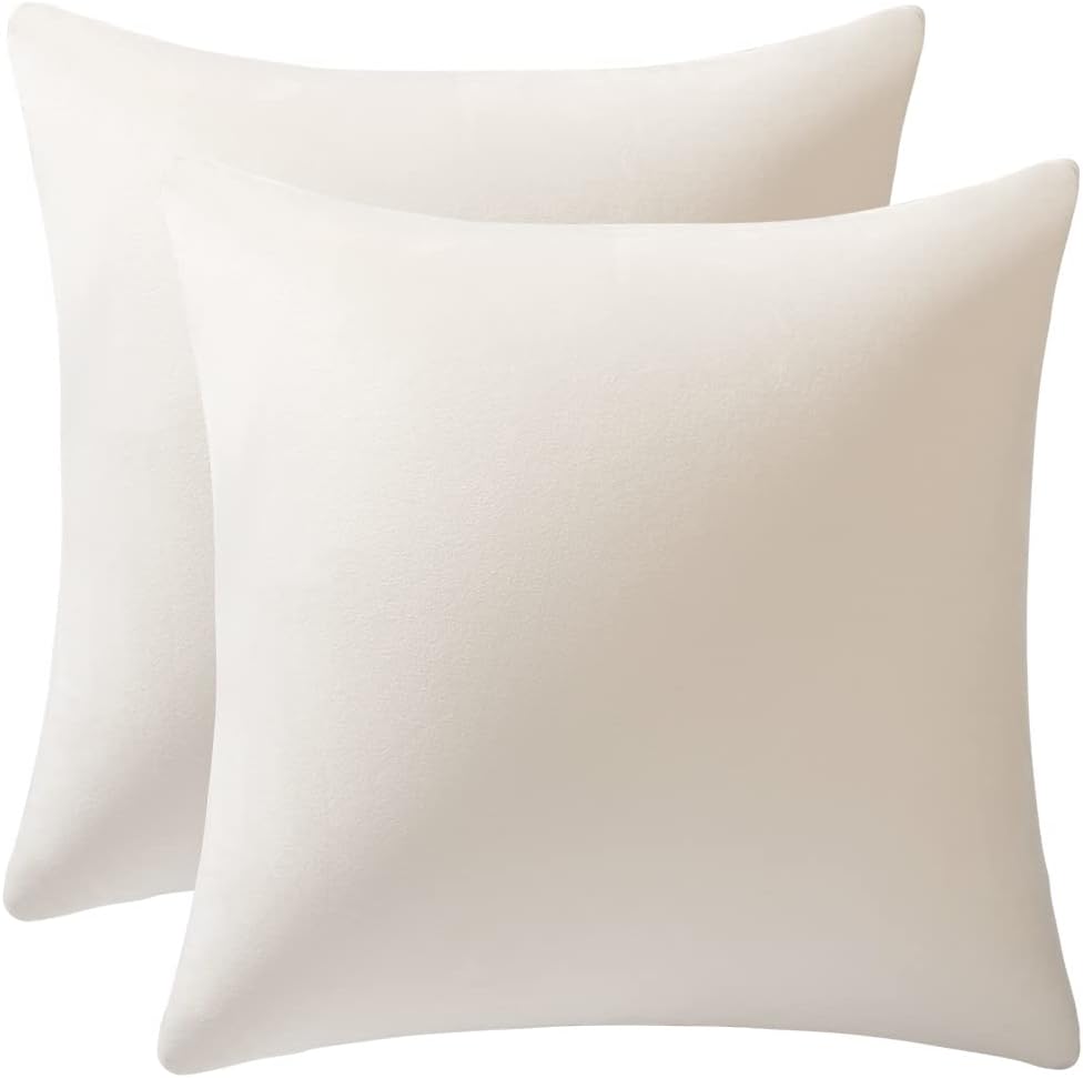 Couch Pillow Covers 18x18 Cream: 2 Pack Cozy Soft Velvet Square Throw Pillow Cases for Farmhouse Home Decor