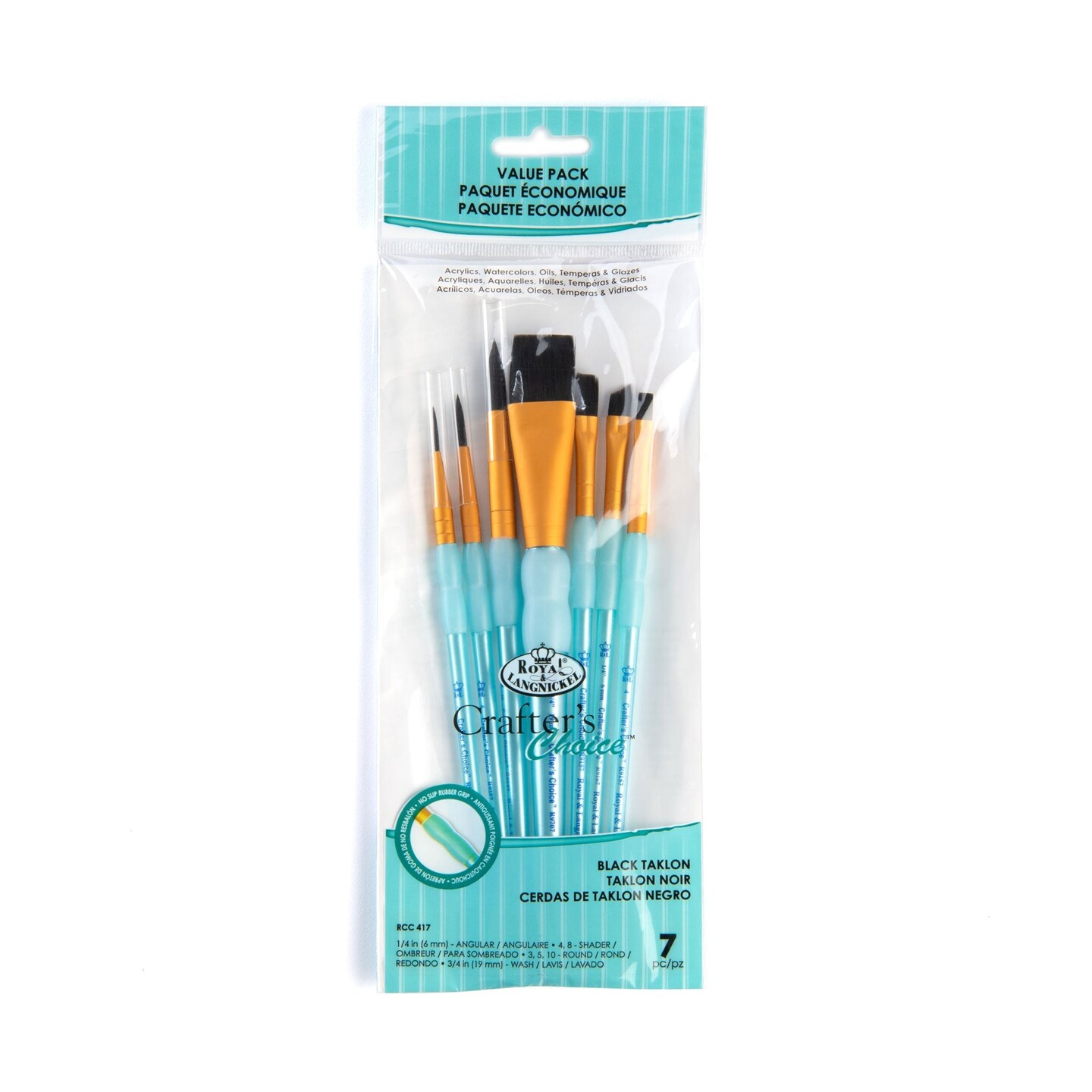 RCC 417 | Crafter's Choice™ 7pc Black Taklon Variety Brush Set