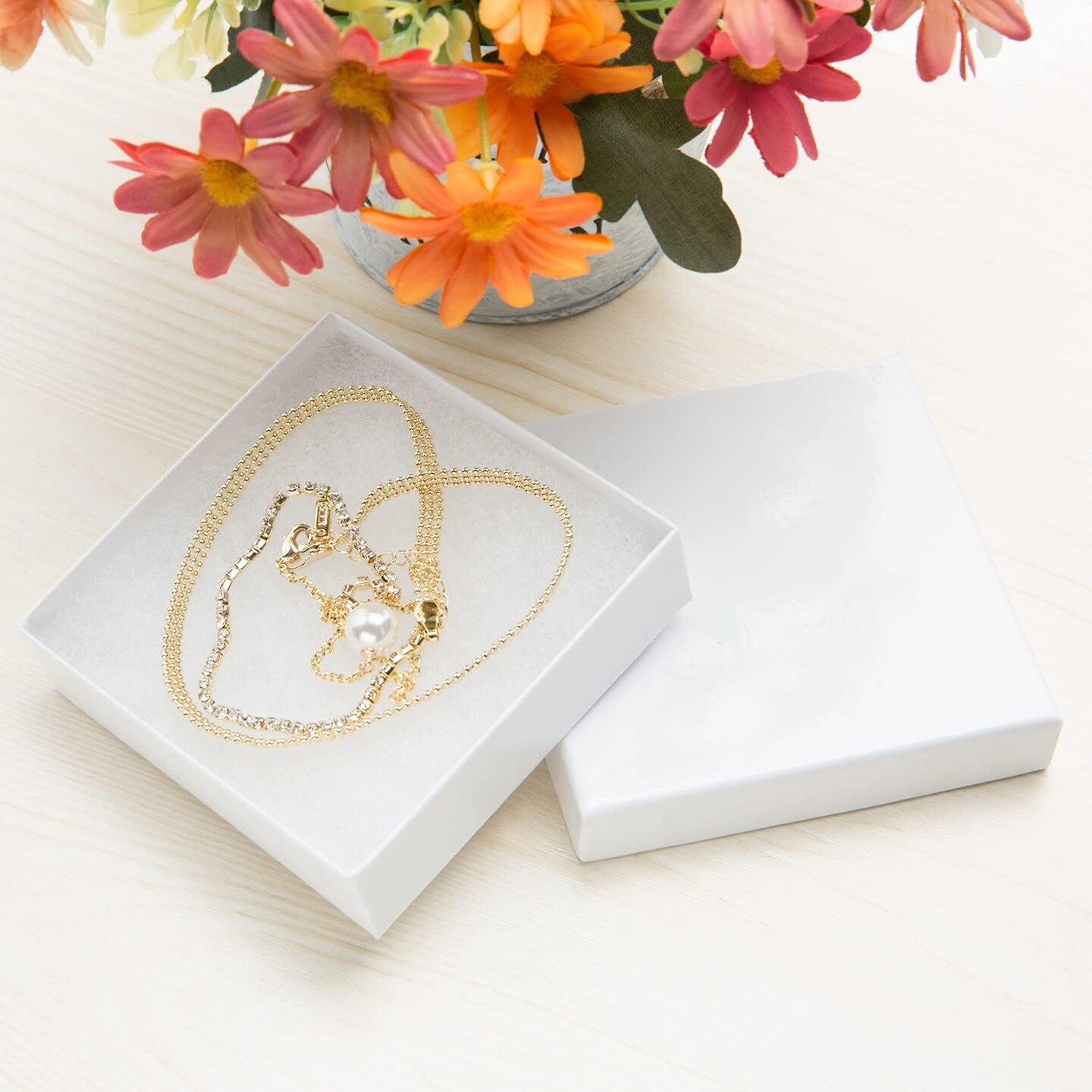 Magicool 20-Pack White Jewelry Gift Boxes with Lids (3.5 × 3.5 × 1 in) – Perfect for Necklaces, Bracelets, Earrings & Small Gift Packaging with Cotton Fill (White)