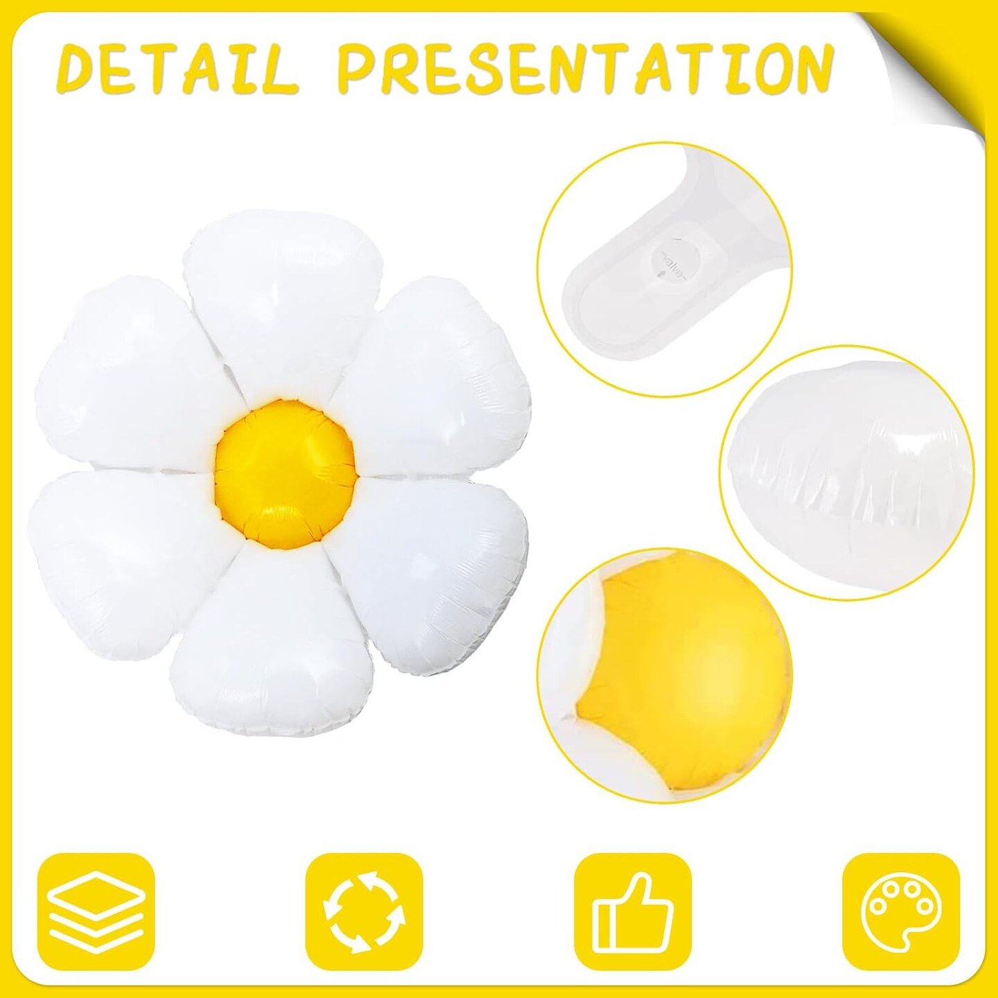 21Pcs Daisy Balloons White Flower Daisy Foil Mylar Balloons Daisy Party Decorations for Birthday Wedding Baby Shower Party Supplies(Huge Balloon X 3, Medium X 6, Small X 12&#xFF09;