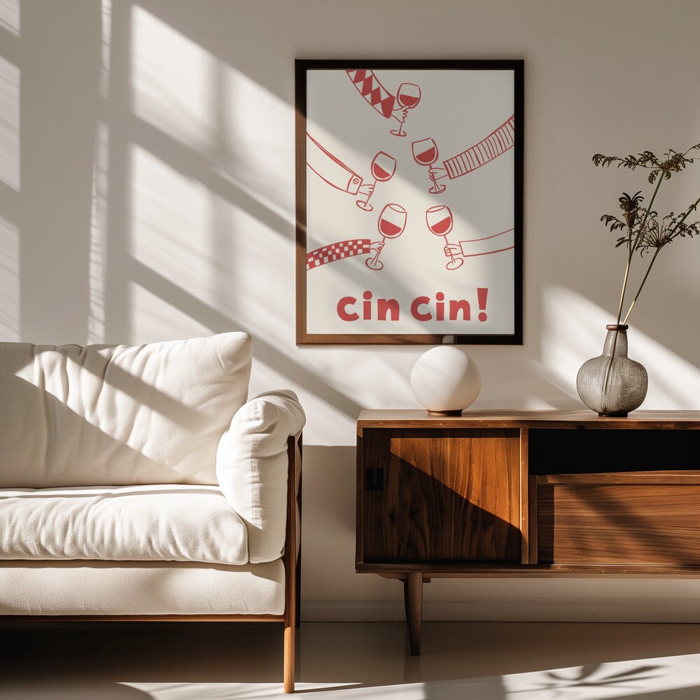Cin cin! Wine Party with Friends - Rio Sol&#xE9;y 24x36 Black Framed Art | Home or Office Art