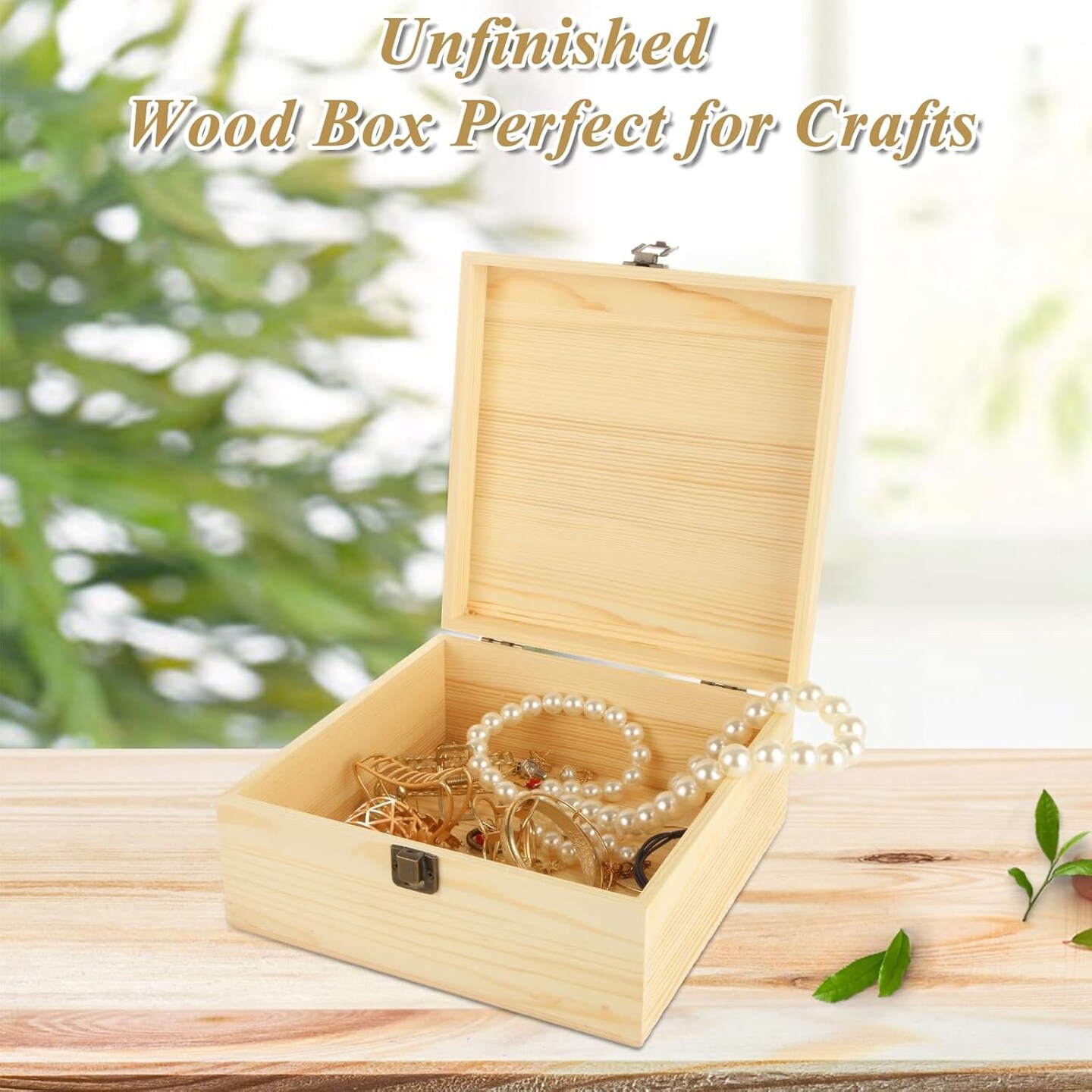 2Pcs Large Wooden Box, 12.6&#x22; x 8&#x22; x 3.1&#x22; Unfinished Wooden Box with Hinged Lid, Reusable Wood Boxes for Crafts,Gift, Home Storage, DIY Keepsake Box