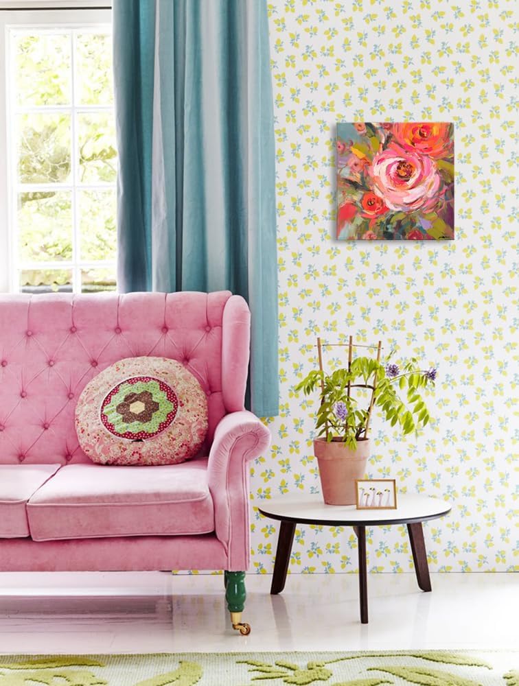 Abstract Colorful Flower Wall Art Print - Bright Spring Floral Picture Bathroom Bedroom Office Wall Decor - 12"x12" Framed Modern Artwork