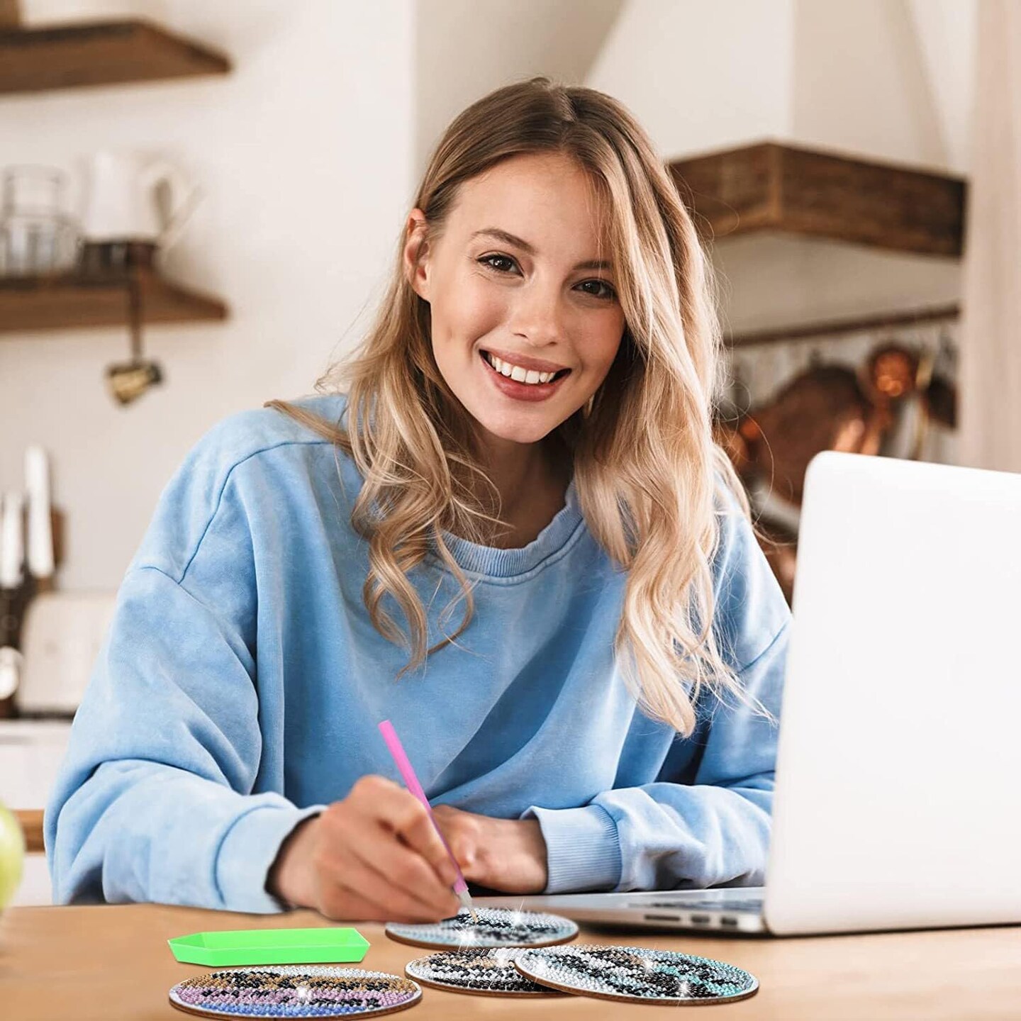 6 Pcs Diamond Paintings Coasters Kits with Holder,DIY Football Diamond Art Coasters for Adults Kids, Diamond Dot Kits for Seattle Craft Gifts