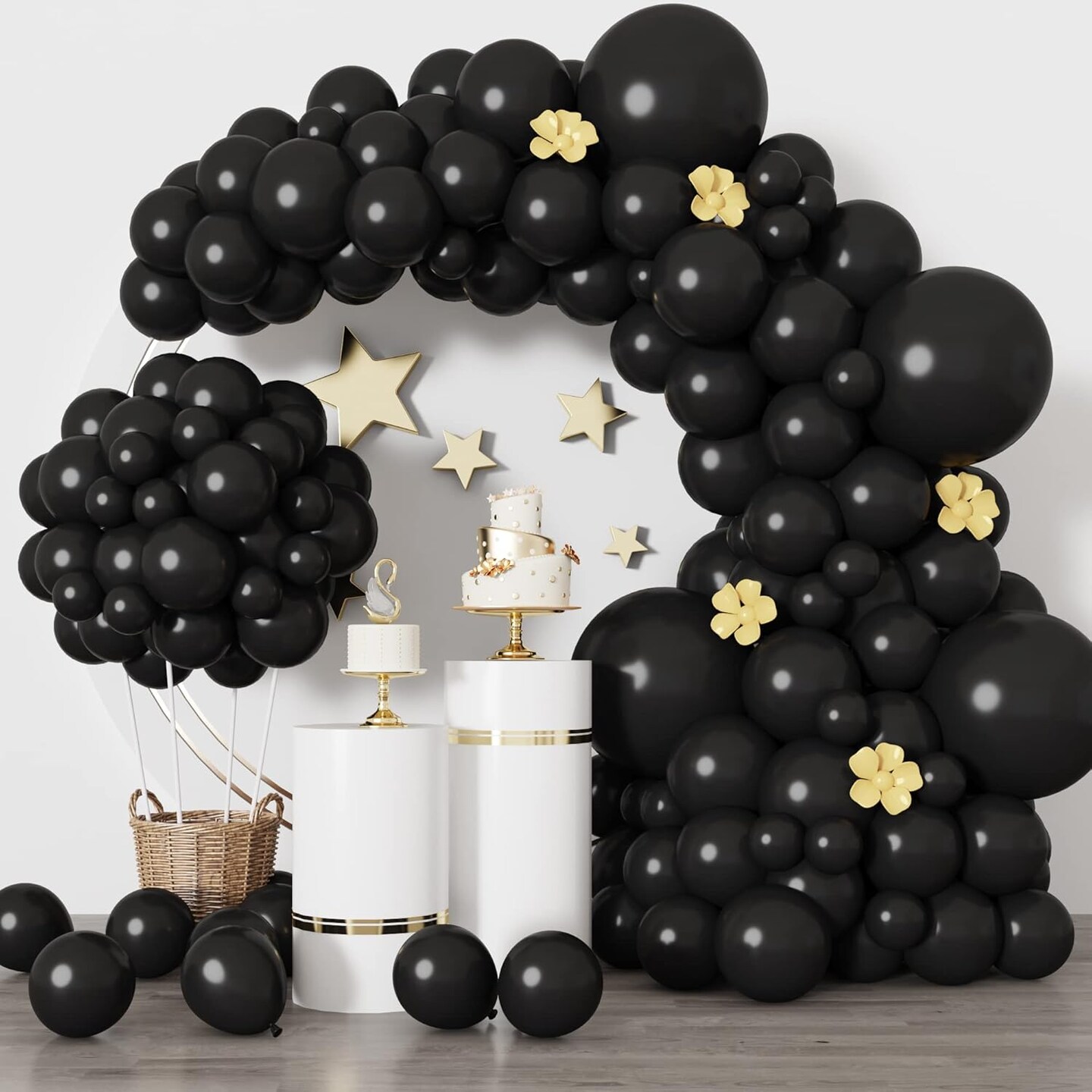 Black Balloons for Balloon Arch 129pcs Different Sizes Pack of 18 12 10 5 Inch Garland Kit, Latex Balloons for Birthday Party Decorations
