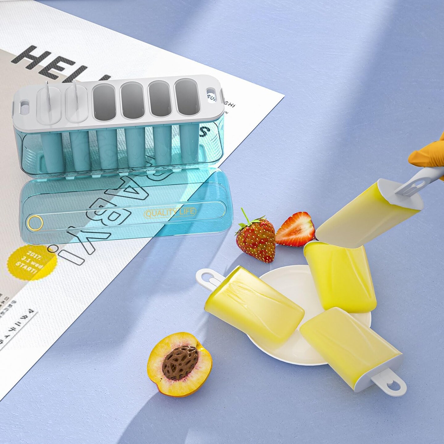 Automatic Pop Out Ice Pop Mold Set With Storage Box, Easy Fill & Release Popsicle Mould Reusable 6 Cavities Popsicle Maker with Popsicle Sticks, Funnel