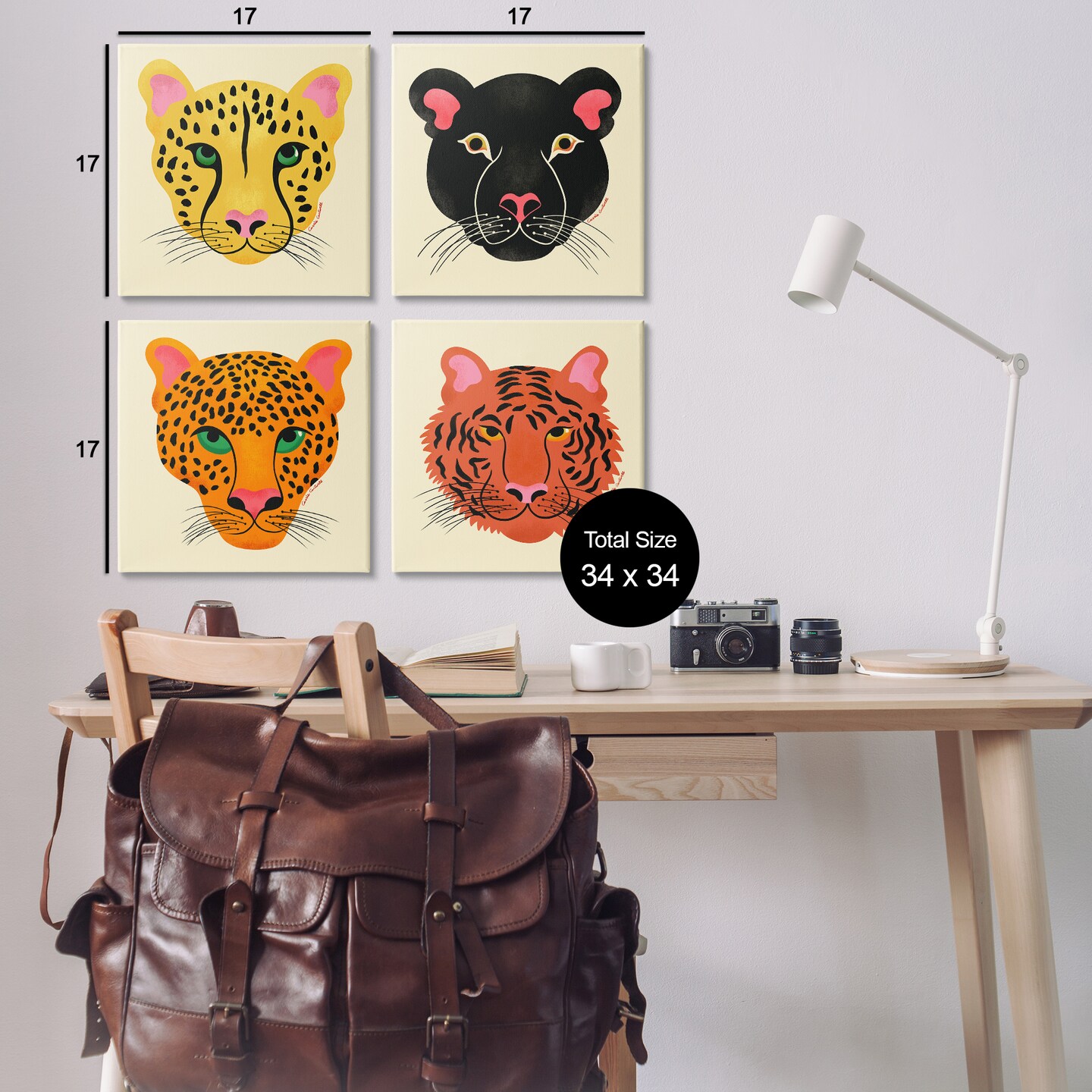Stupell Industries Modern Jungle Wildlife Faces 4pc Canvas Set Design by Carrie Cantwell