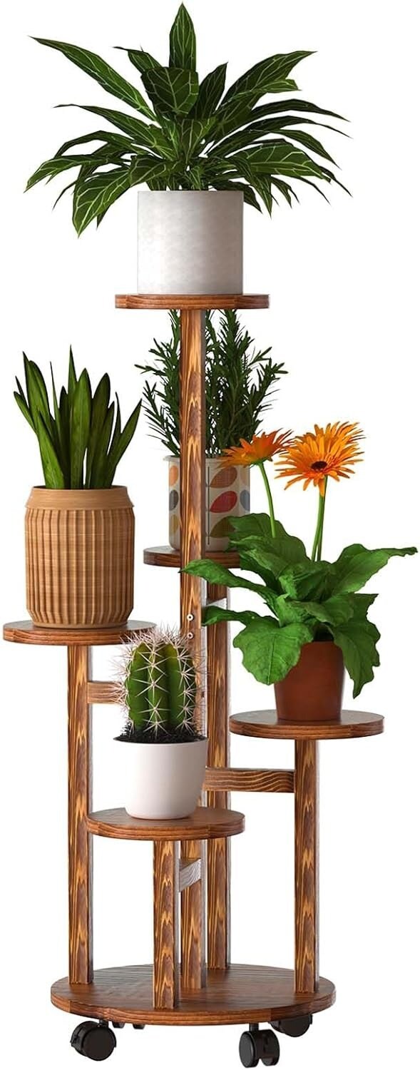5-Tier Wooden Plant Stand with Detachable Wheels