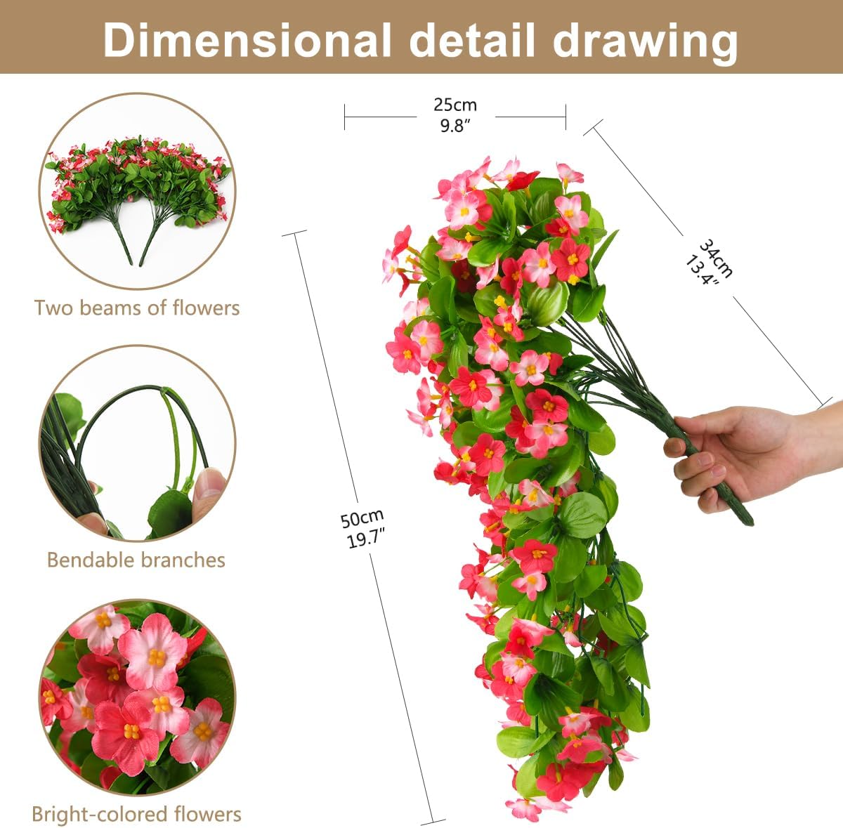 2 Pack Artificial Hanging Flowers