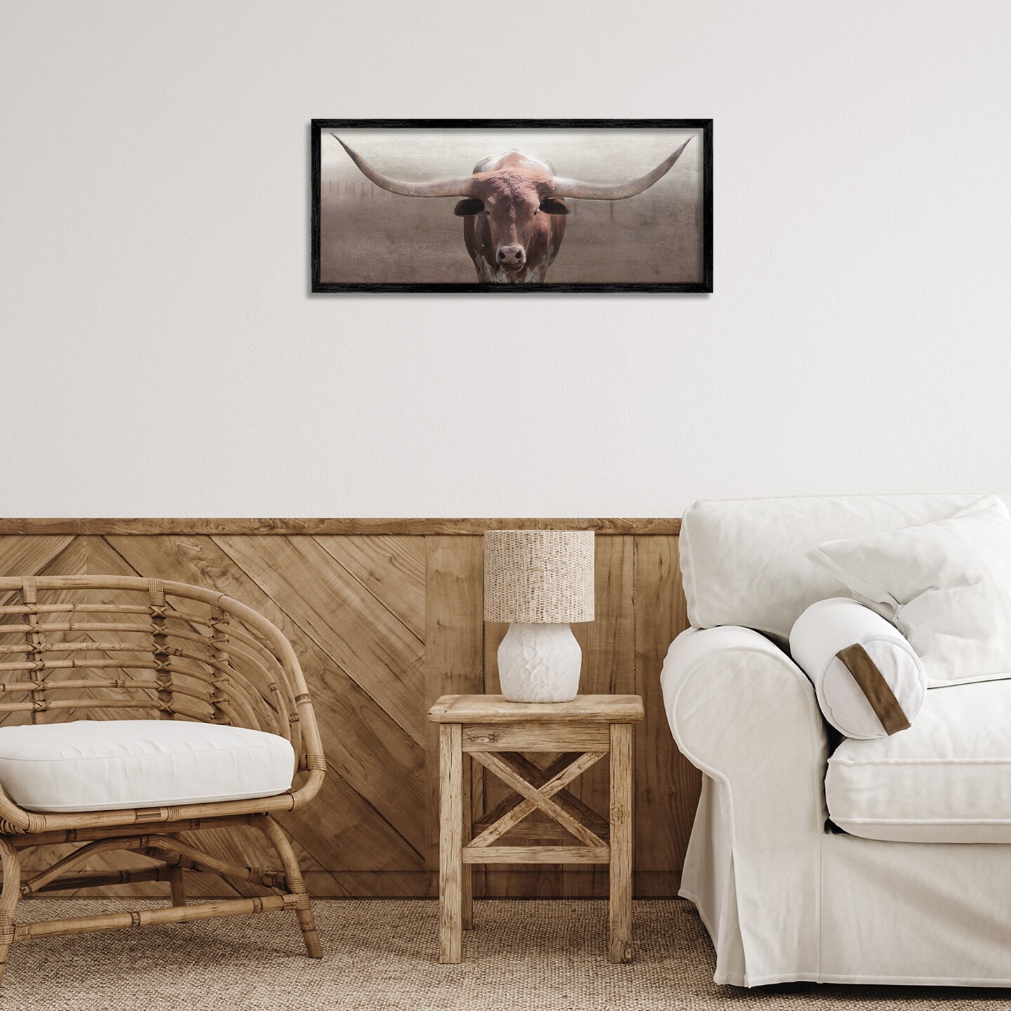 Stupell Industries Rustic Western Longhorn Framed Giclee Design by Carol Robinson
