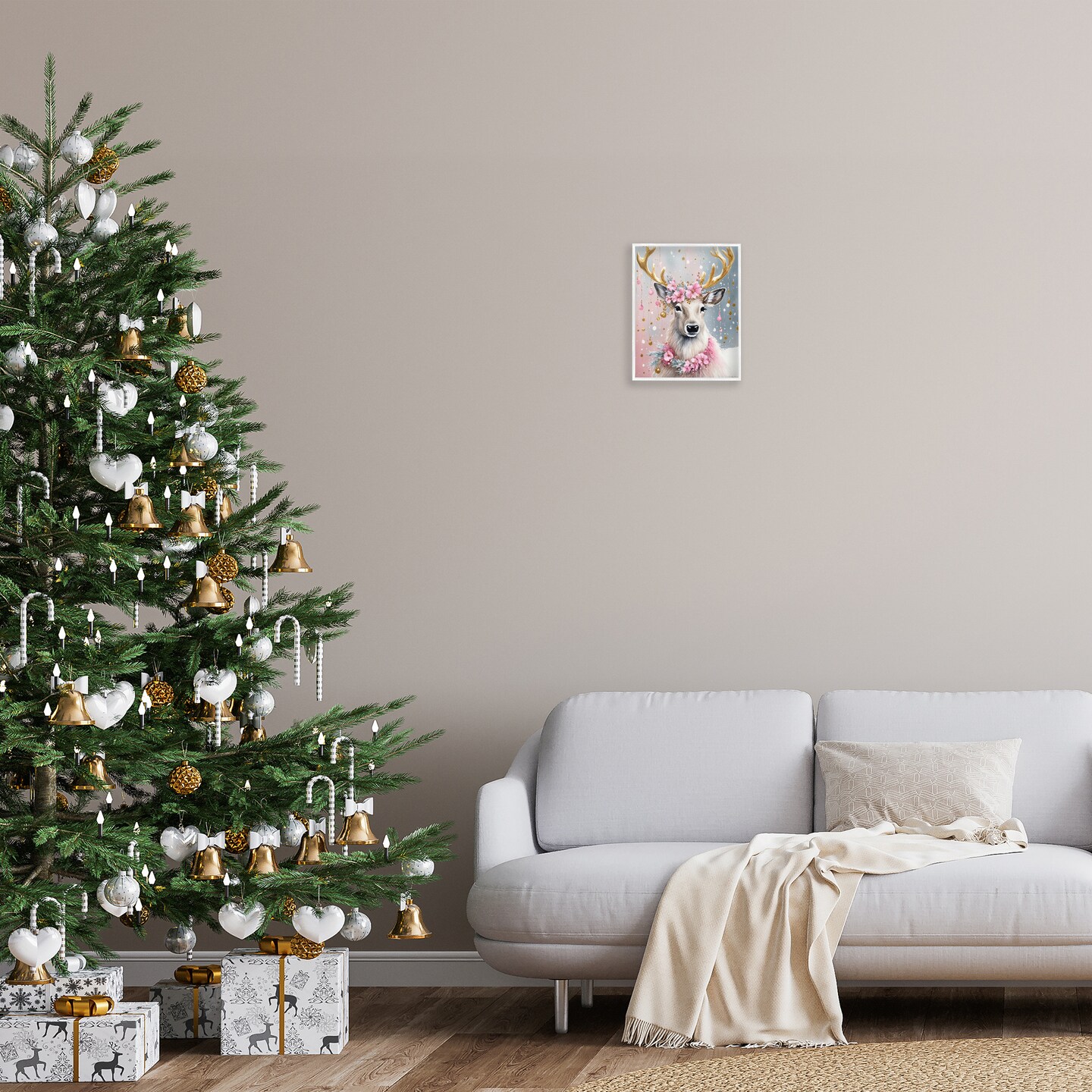 Stupell Industries Ornamental Florals on Deer Framed Giclee Design by Tabz Jones