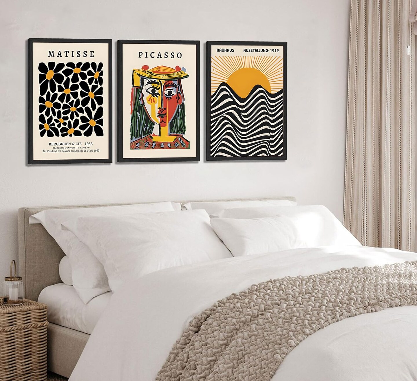 3 Pcs Picasso Matisse Bauhaus Wall Art Set Minimalist Geometric Canvas Paintings Orange Black Modern Minimalist Wall Decor Prints Posters Pictures Living Room Gallery Bedroom Decoration (Unframed,