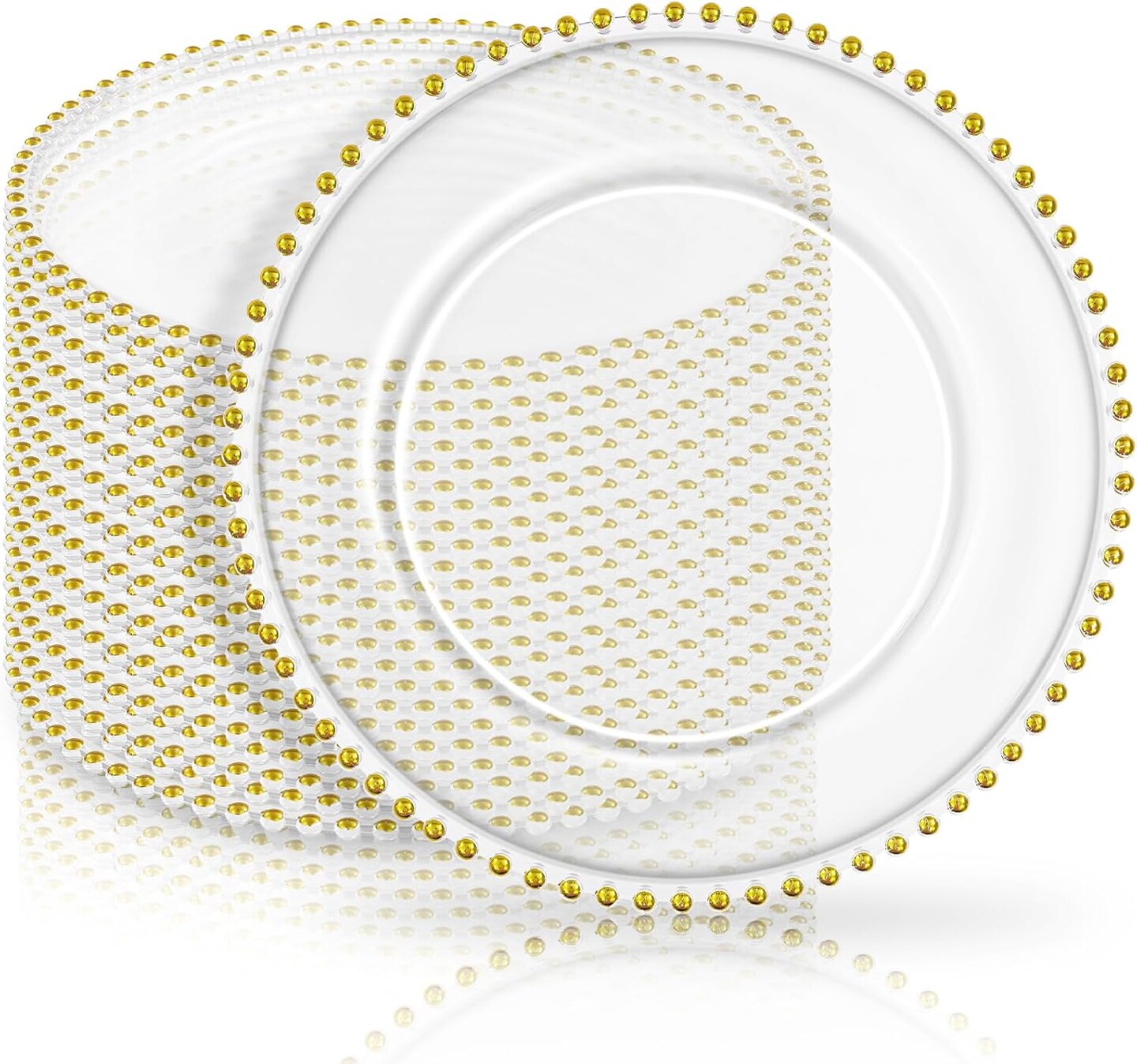 24 Pack Gold Clear Charger Plates With Beaded Rim, 13 Inch Dinner Charger Plates, Bulk Plastic Floral Table Charger Plates for Dinner Wedding Table Setting Decoration(Gold)