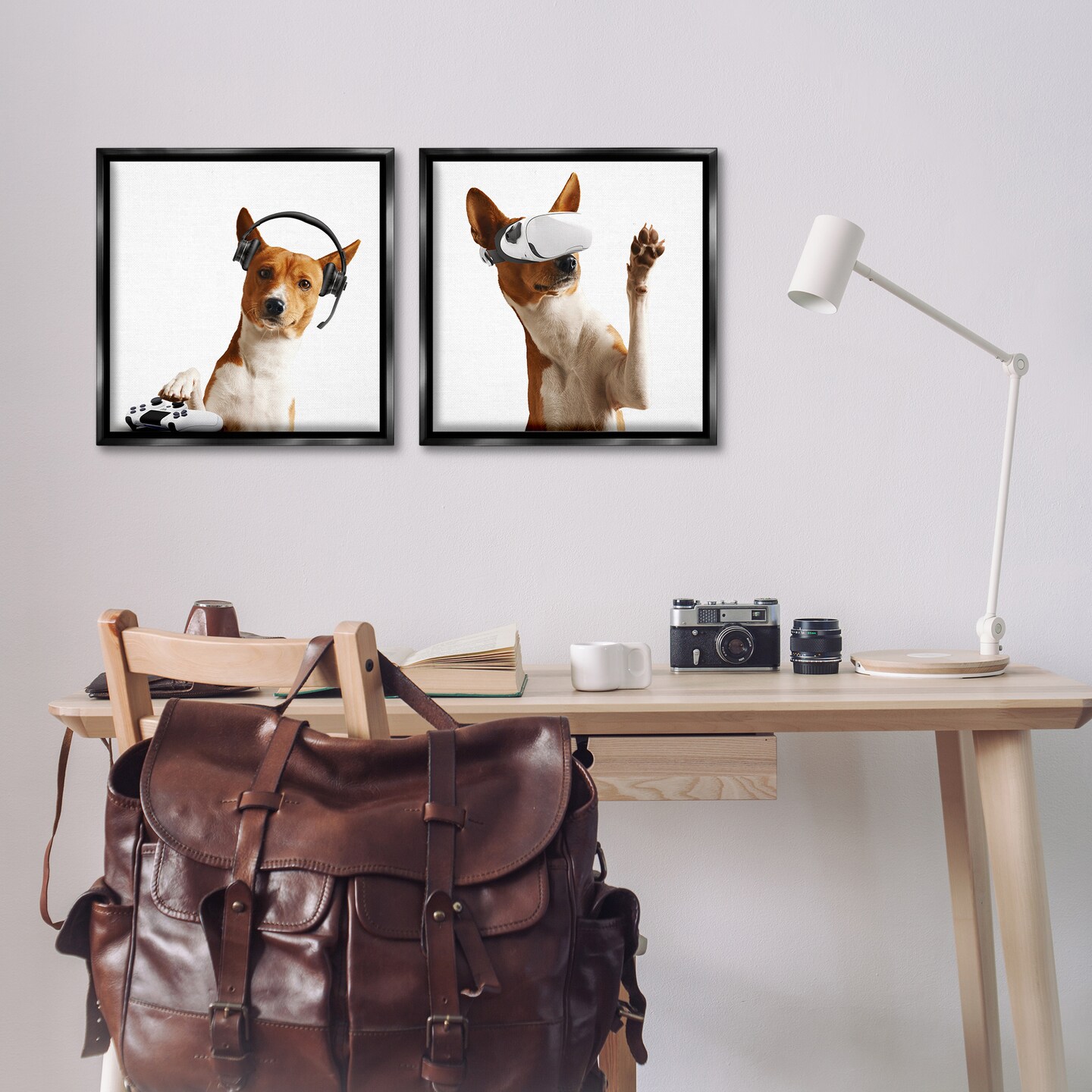 Stupell Industries Video Game Dogs with VR 2pc Floating Frame Set Design by CAD Design