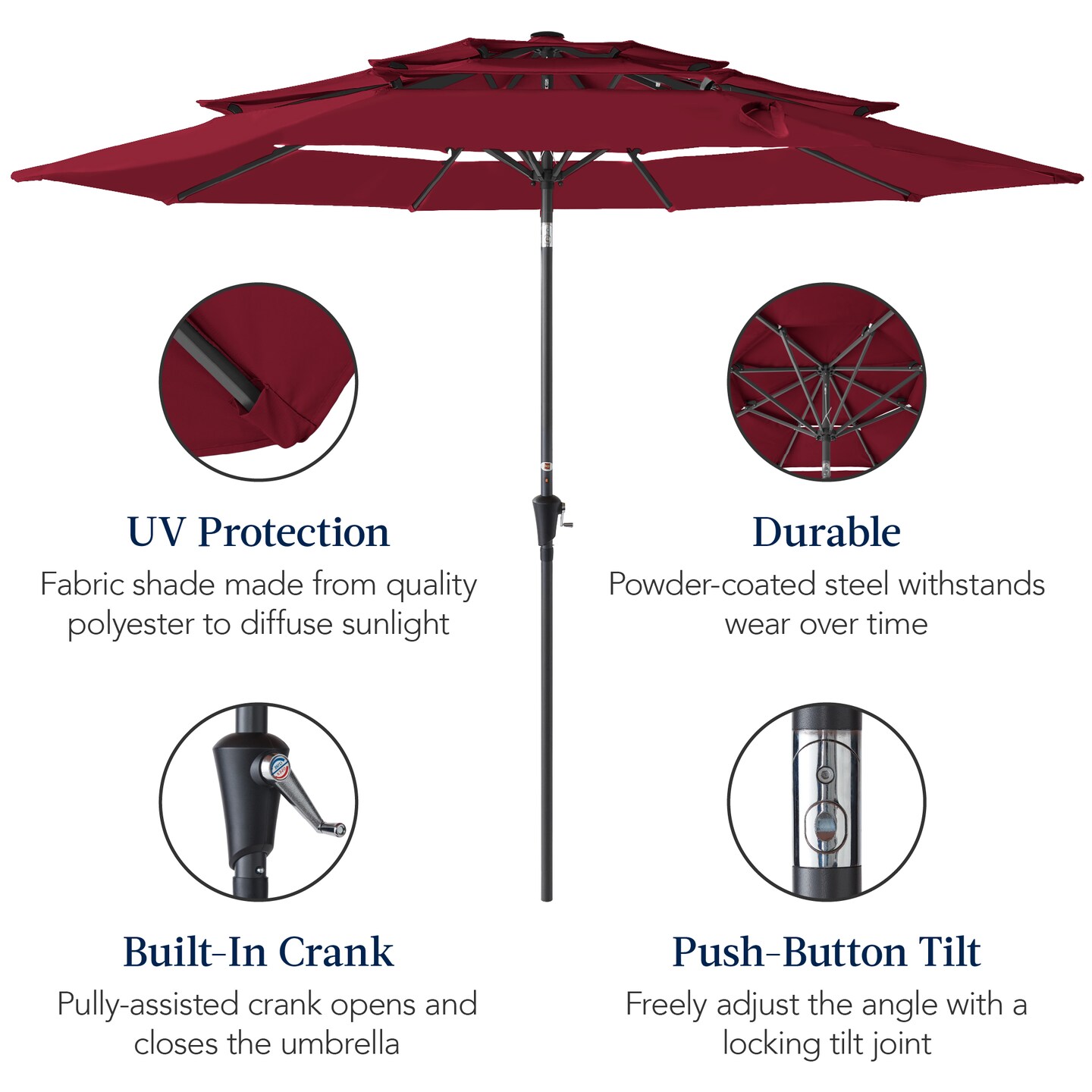 Best Choice Products 10ft 3-Tier Patio Umbrella, Market Sun Shade w/ Tilt Adjustment, Easy Crank