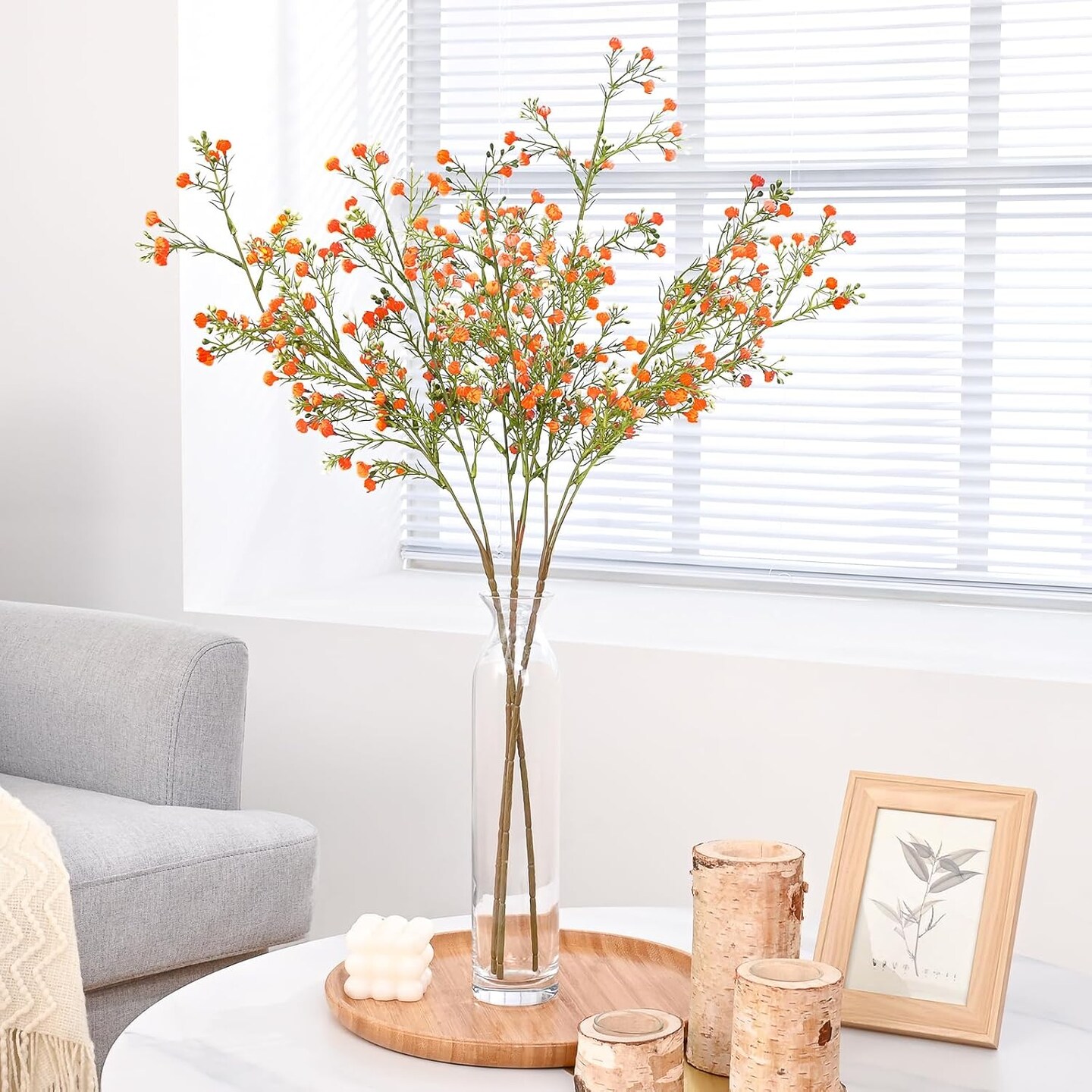 Babys Breath Artificial Flowers, 3 Pcs Fake Baby Breath Flowers Artificial Bulk, 27.5&#x2019;&#x2019; Long Stem Faux Gypsophila Flowers for Floral Arrangement Party Centerpieces Table Home Decor (Orange)