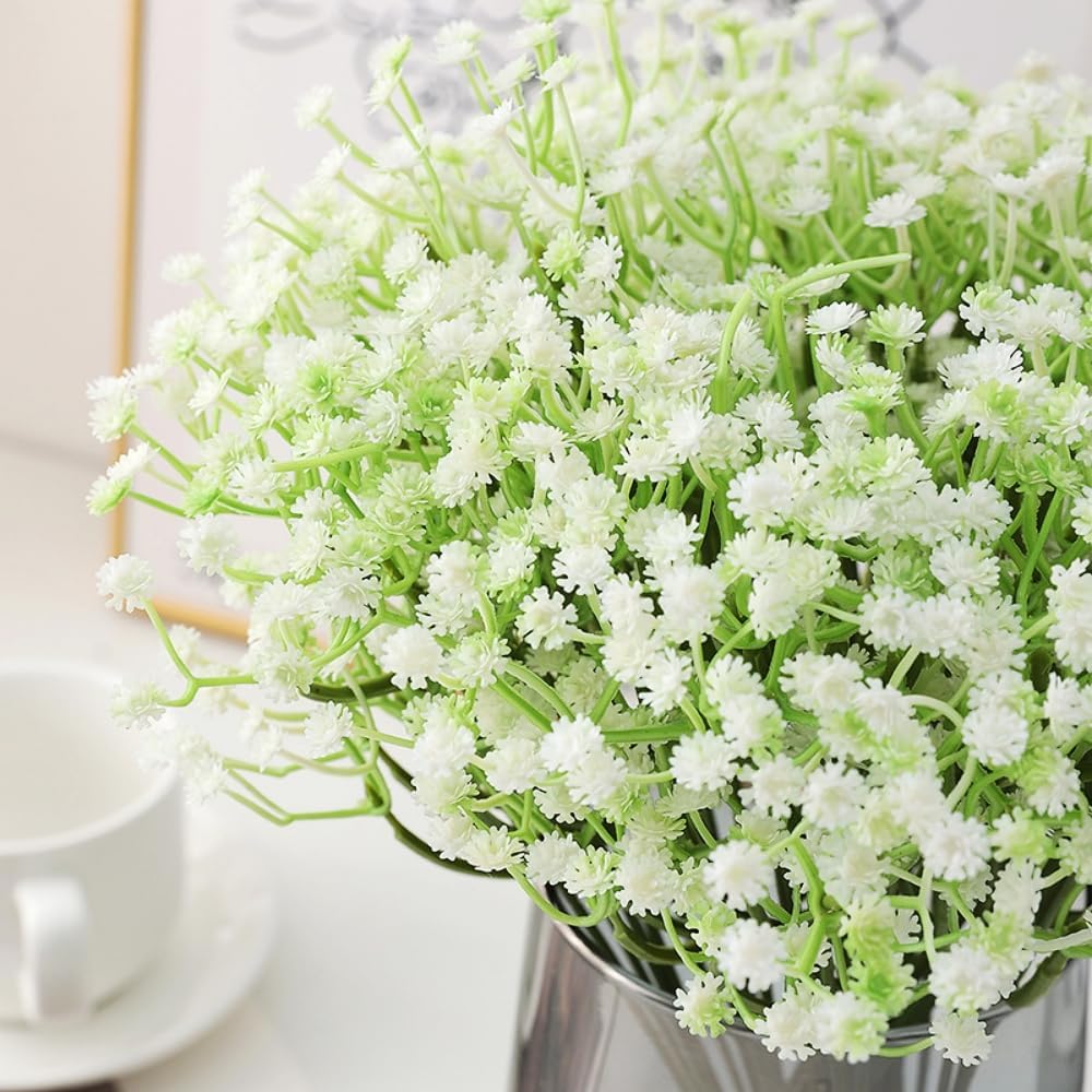 120 PCS Babys Breath Artificial Flowers,Artificial Baby Breath Gypsophila Flowers Bulk,White Flowers Real Touch Gypsophila Floral in Bulk,Home Wedding Garden Decor (120-Pcs)