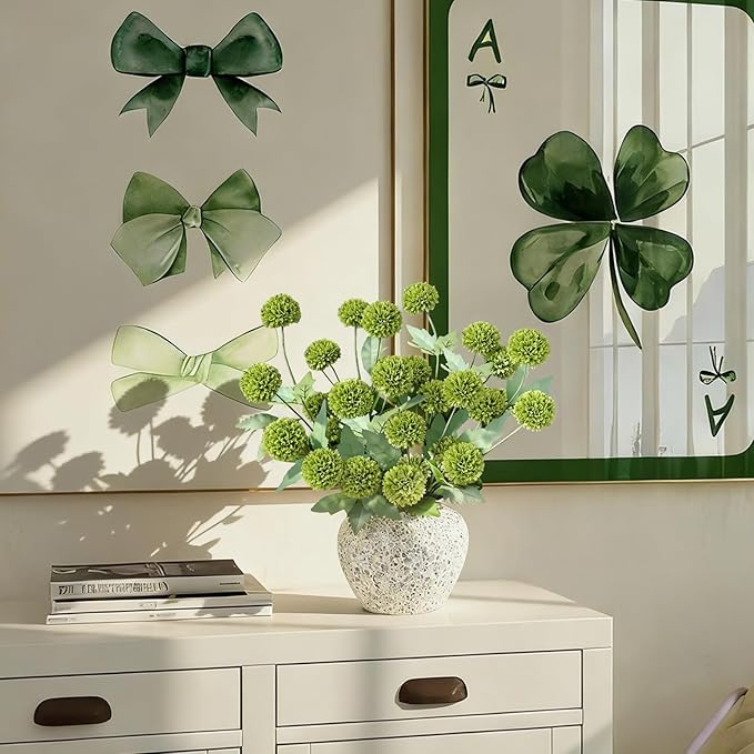 12Pcs Faux Flowers for Vase with Long Stem 23.6'' Green Chrysanthemum Flowers Artificial Spring Kiku Mums Silk Floral Arrangement for Easter Day Cemetery Home Kitchen Table Centerpiece Decor