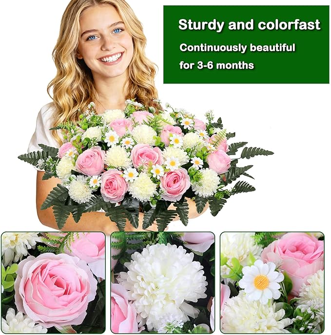 Cemetery Flowers for Graves Cemetery Saddles for headstones Silks Grave Roses for Outdoor Grave Decorations Weatherproof,NO-Fading