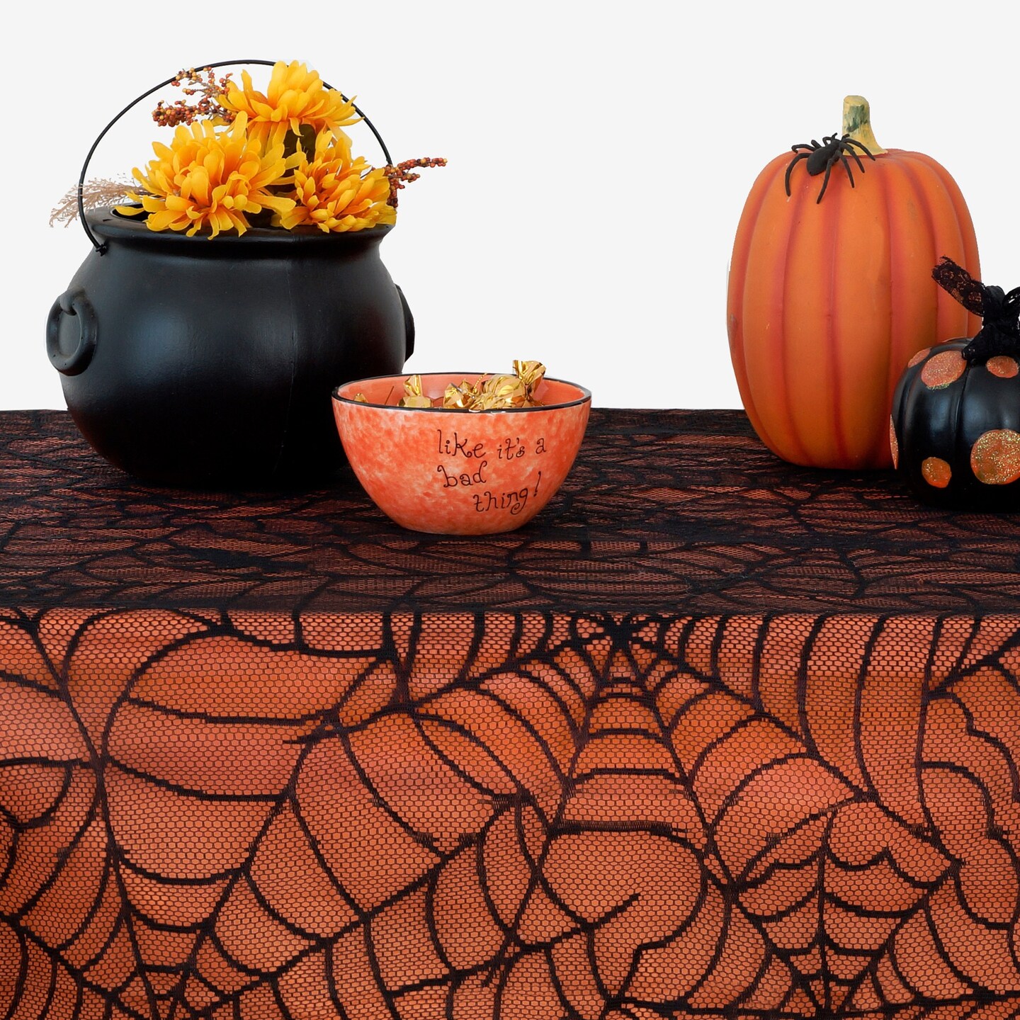 Threadmade Home Crawling Halloween Spider Lace Lined Tablecloth, Black - 60"W x 84"L