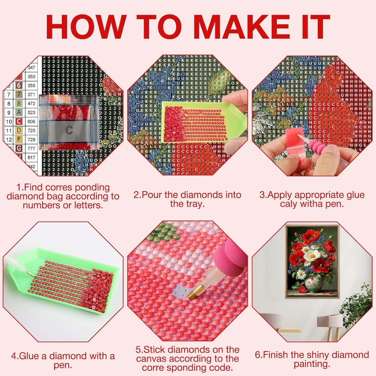 Red Poppy Flower Vase Diamond Art Kits for Adults - 12x16 Inch 5D Full Drill Diamond Painting - Floral Still Life Gem Art for Beginners - DIY Rhinestone Paint by Numbers for Home Wall Decor & Gifts