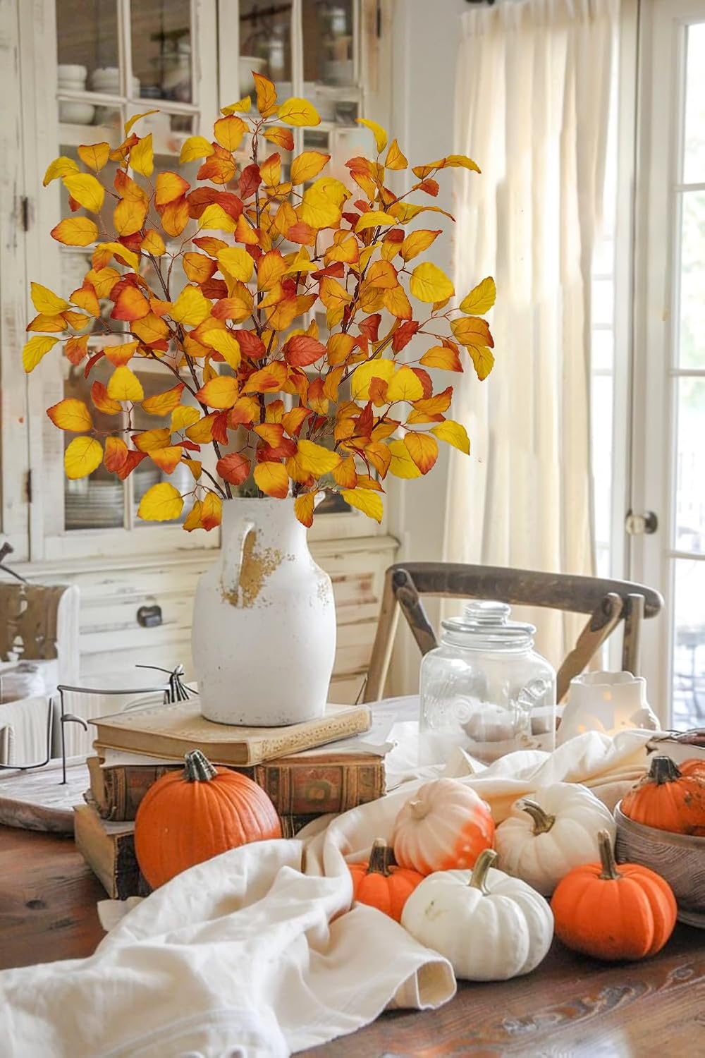 3PCS Artificial Fall Beech Leaf Branch Stems – 39" Gold Autumn Foliage Faux Fagus Sylvatica Silk Leaves for Floral Arrangements, Vase Centerpieces & Seasonal Home Decor